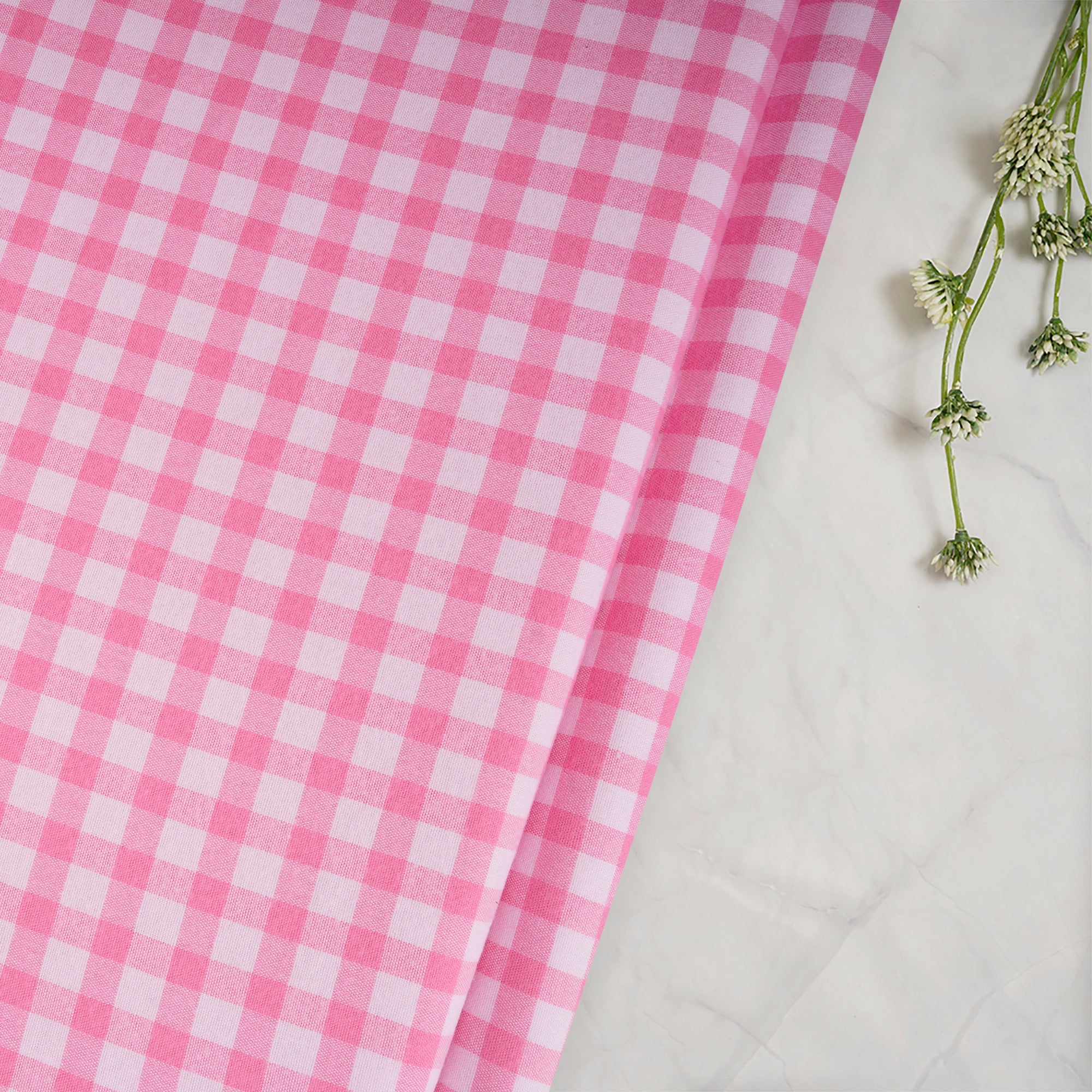 Baby Pink Check Pattern Yarn Dyed Cotton Fabric