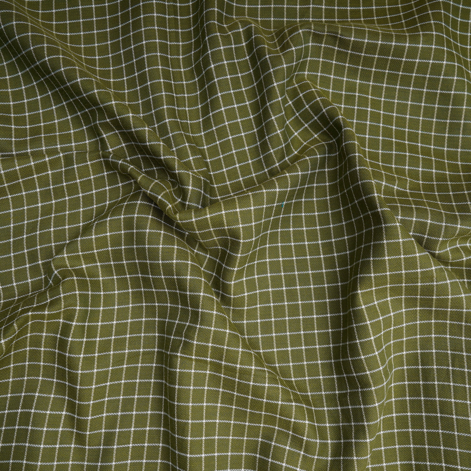 Olive Green Check Pattern Yarn Dyed Cotton Fabric