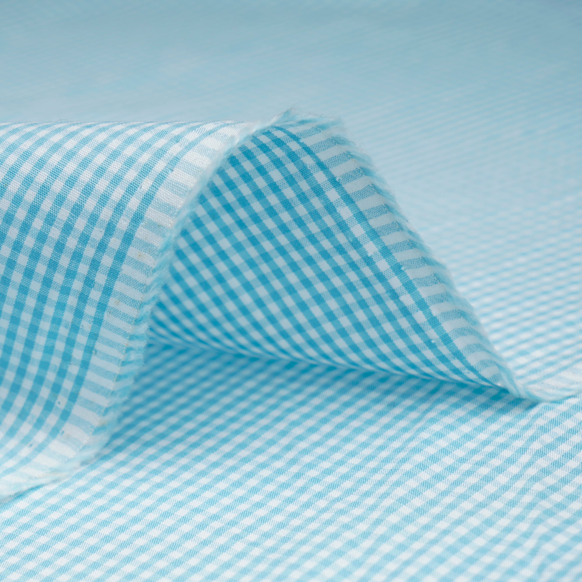 Ice Blue Check Pattern Yarn Dyed Cotton Fabric