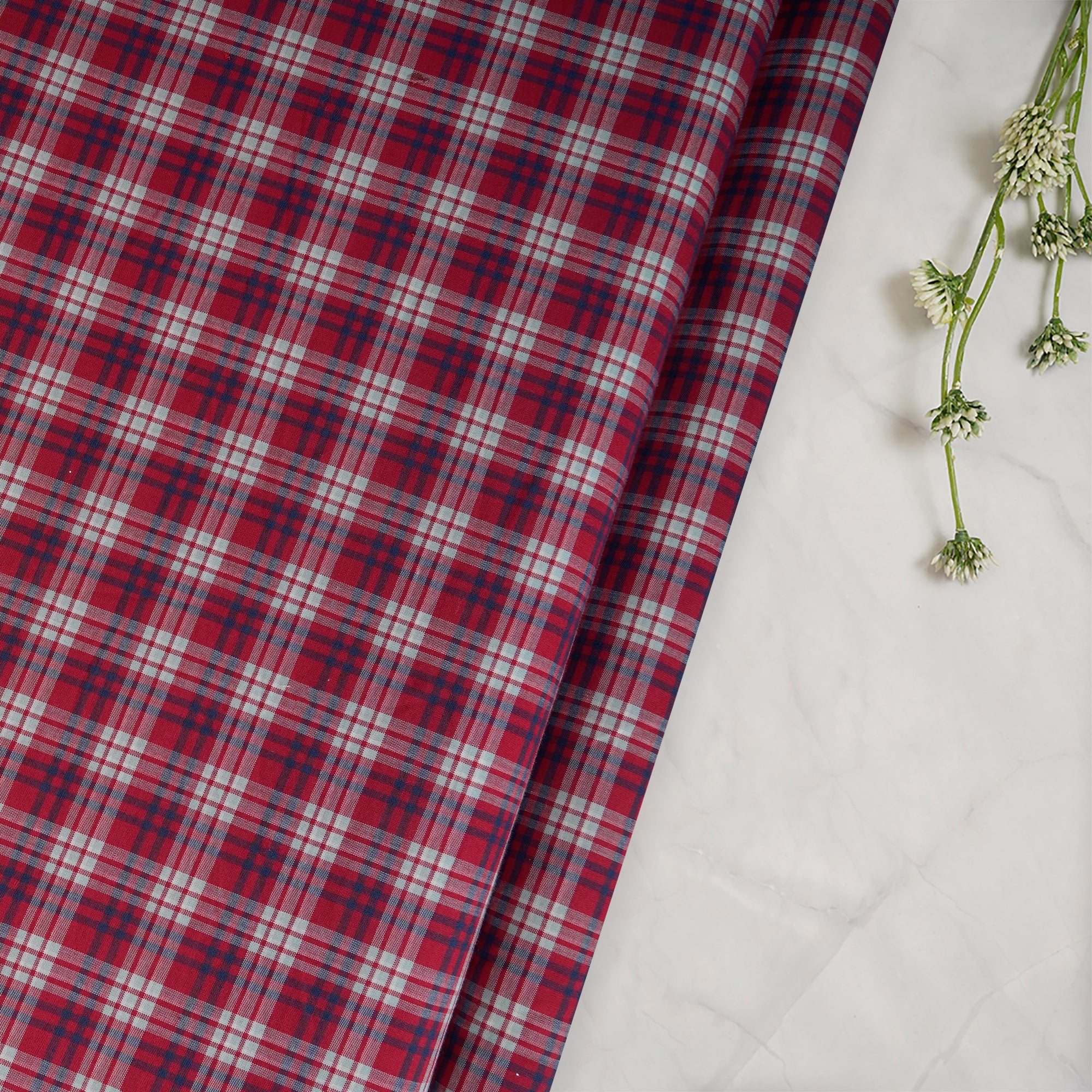 Red Check Pattern Yarn Dyed Cotton Fabric