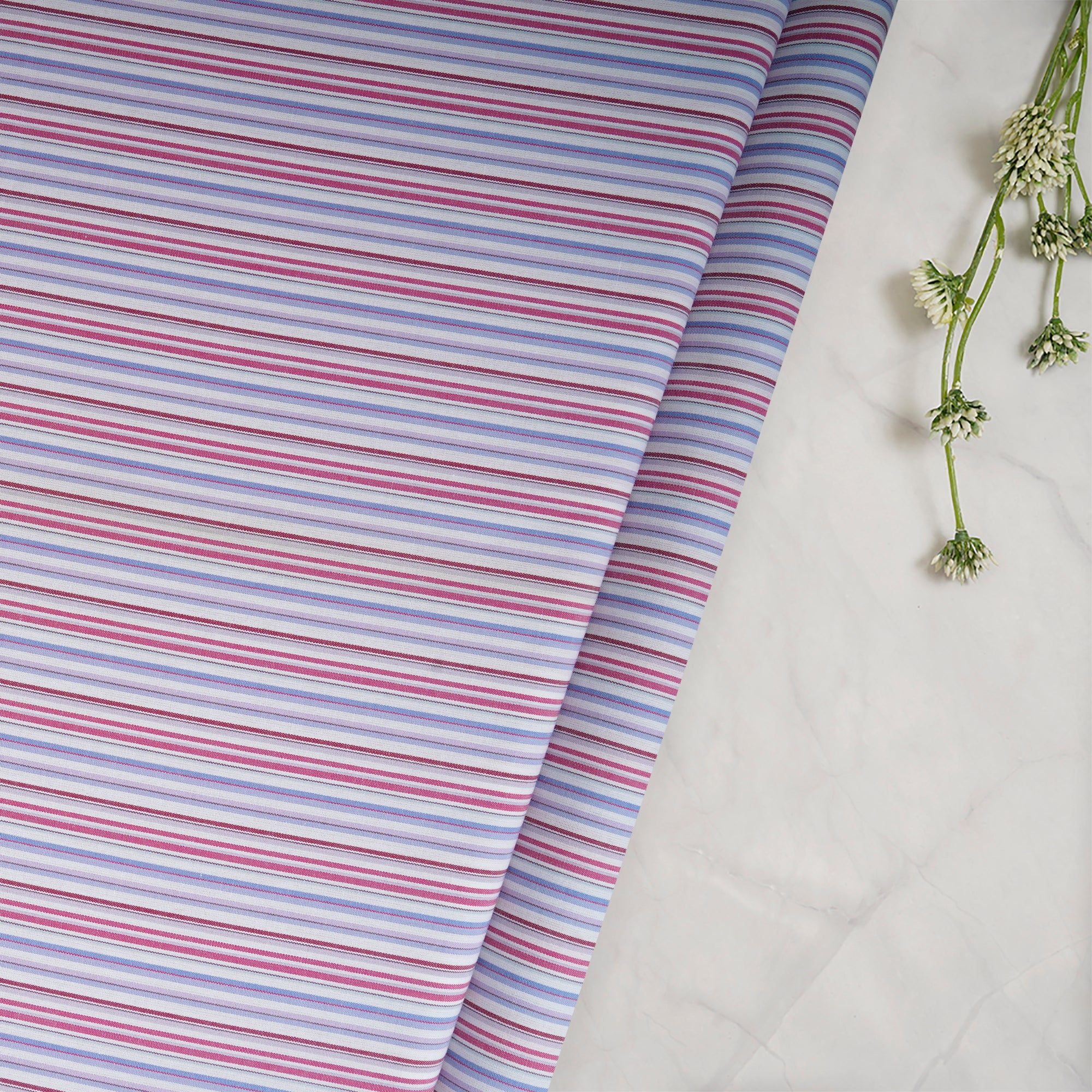 Off-White Stripe Pattern Yarn Dyed Cotton Fabric