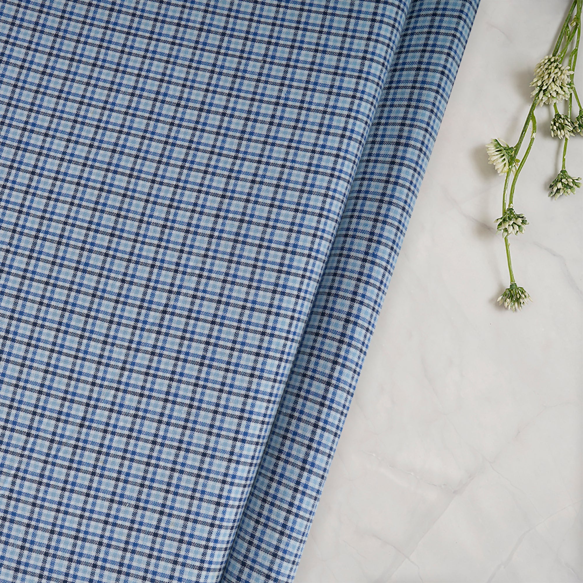 Blue Check Pattern Yarn Dyed Cotton Fabric