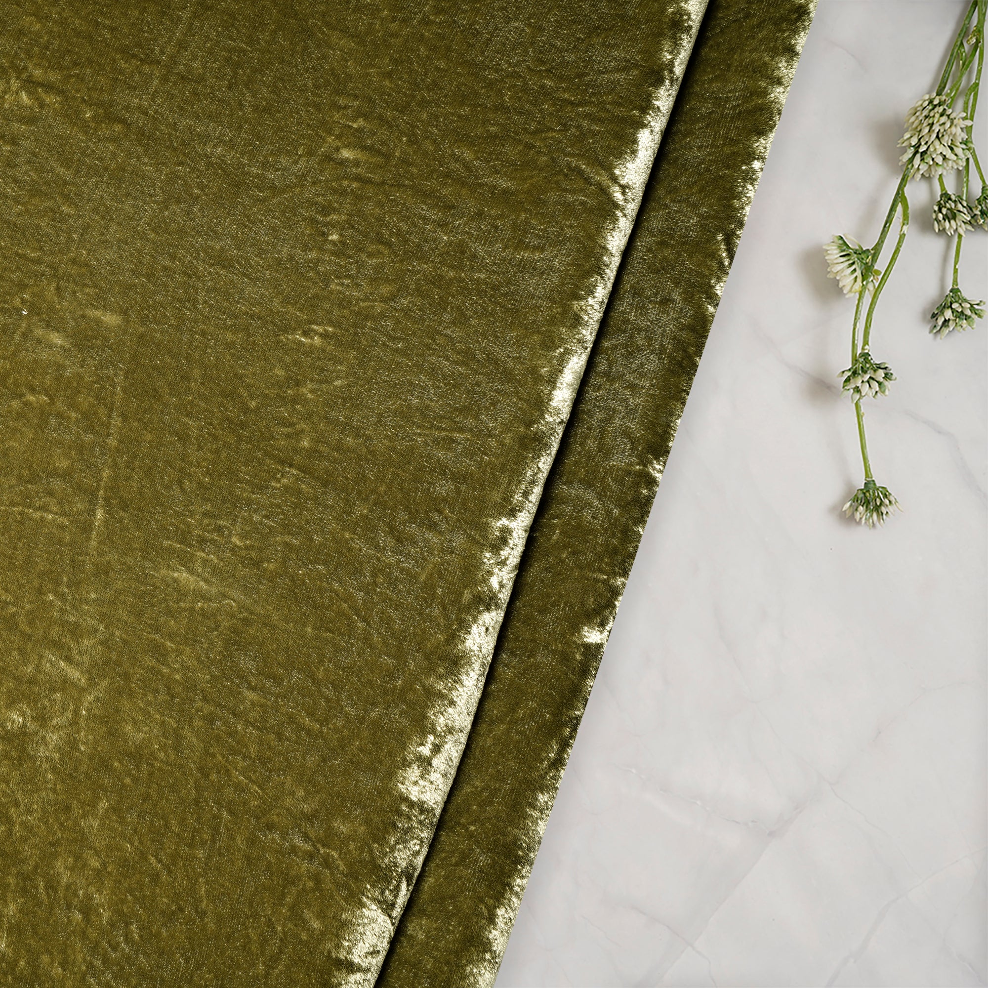 Olive Drab Imported Korean Velvet Fabric (44" Width)