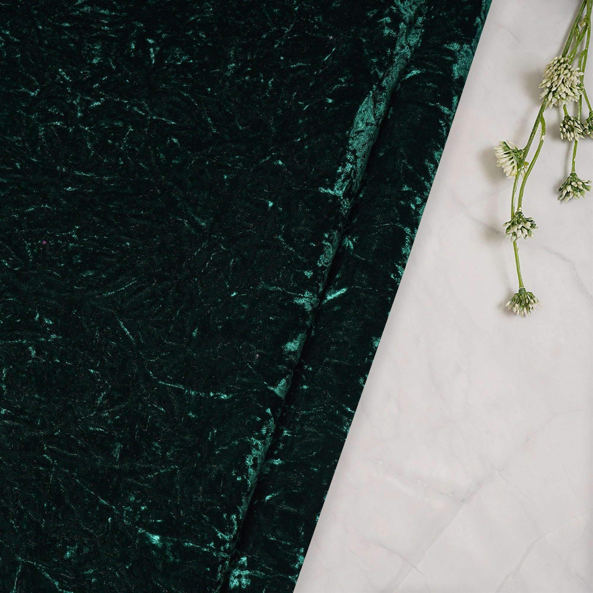 Dark Green Imported Crushed Velvet Fabric (44" Width)