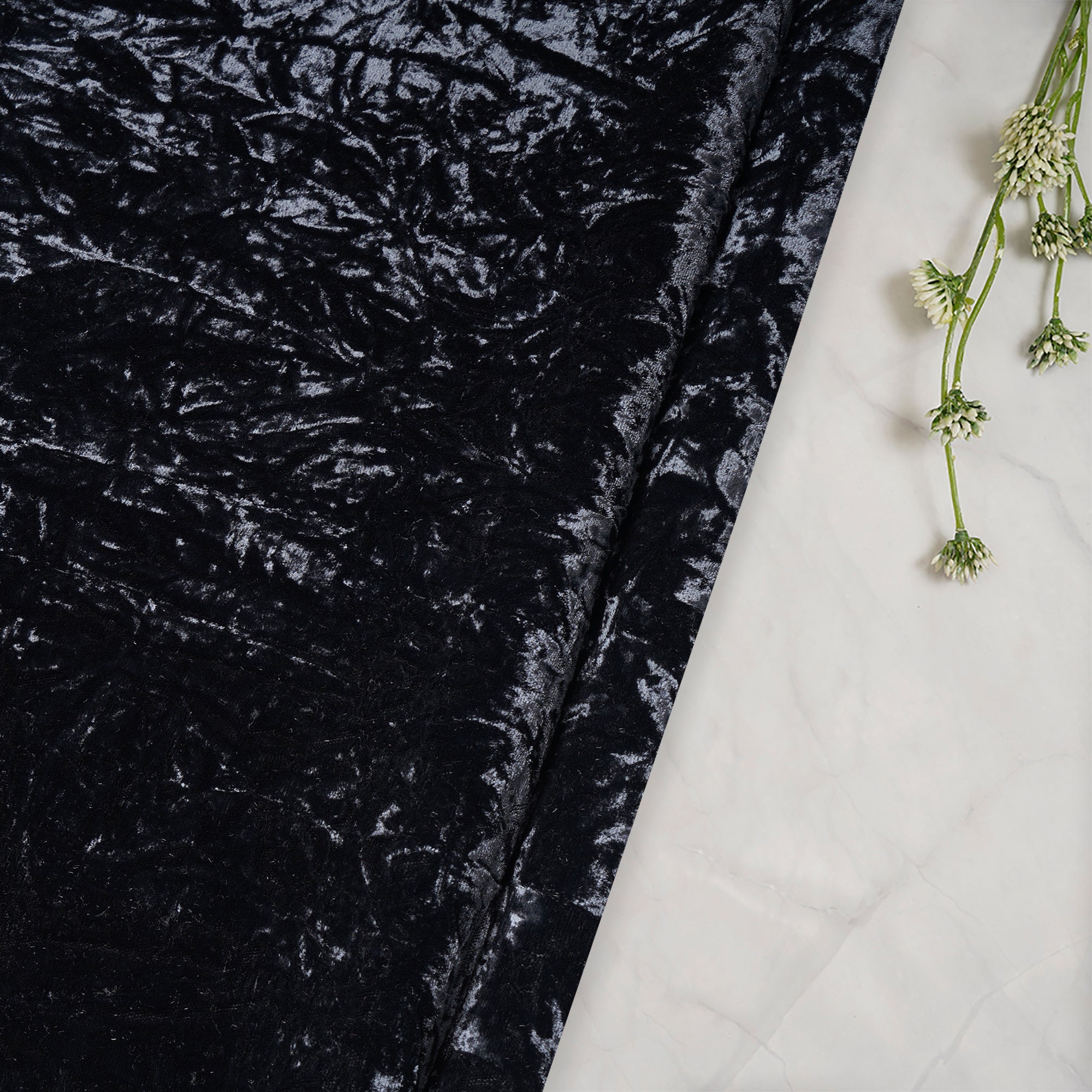 Black Imported Crushed Velvet Fabric (44" Width)