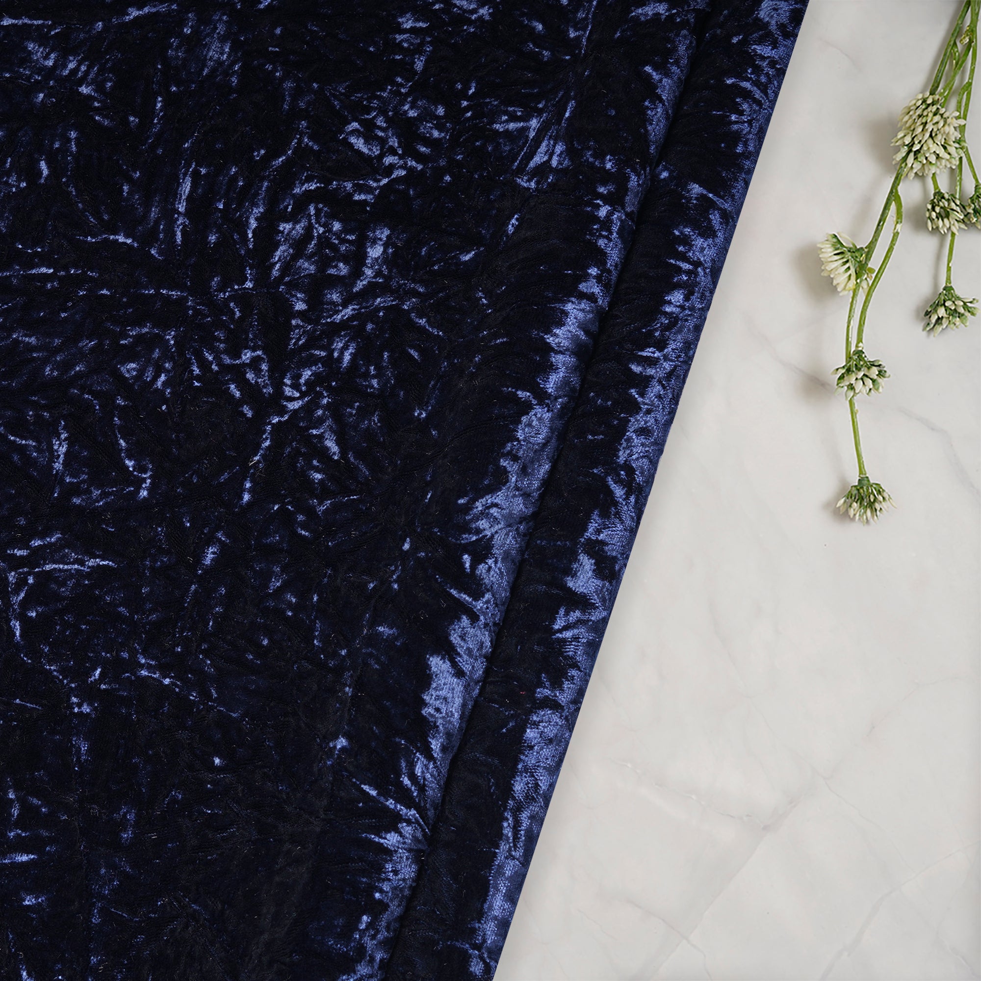 Deep Blue Imported Crushed Velvet Fabric (44" Width)