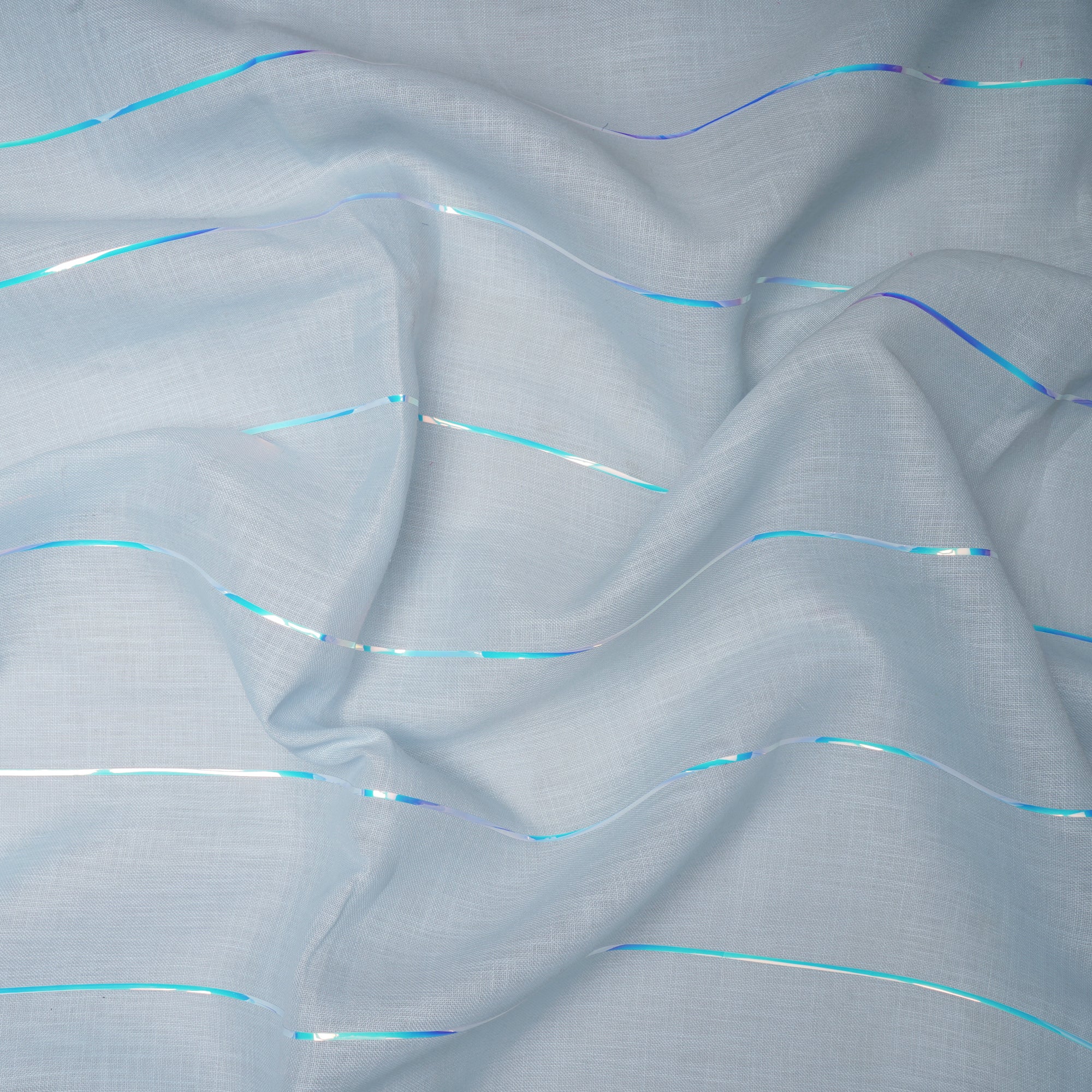 Ice Blue Metallic Stripes Linen Fabric