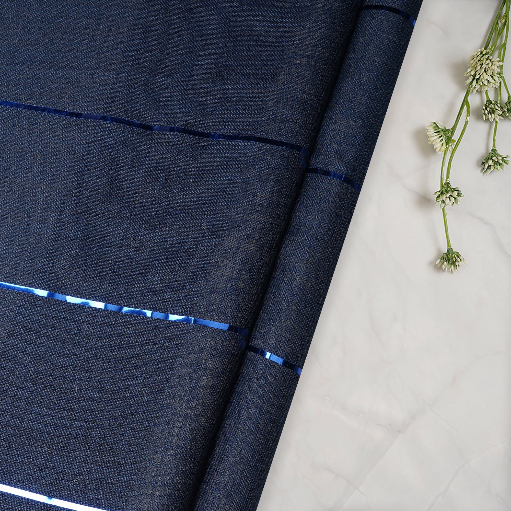 Deep Blue Stripe Pattern Linen Fabric