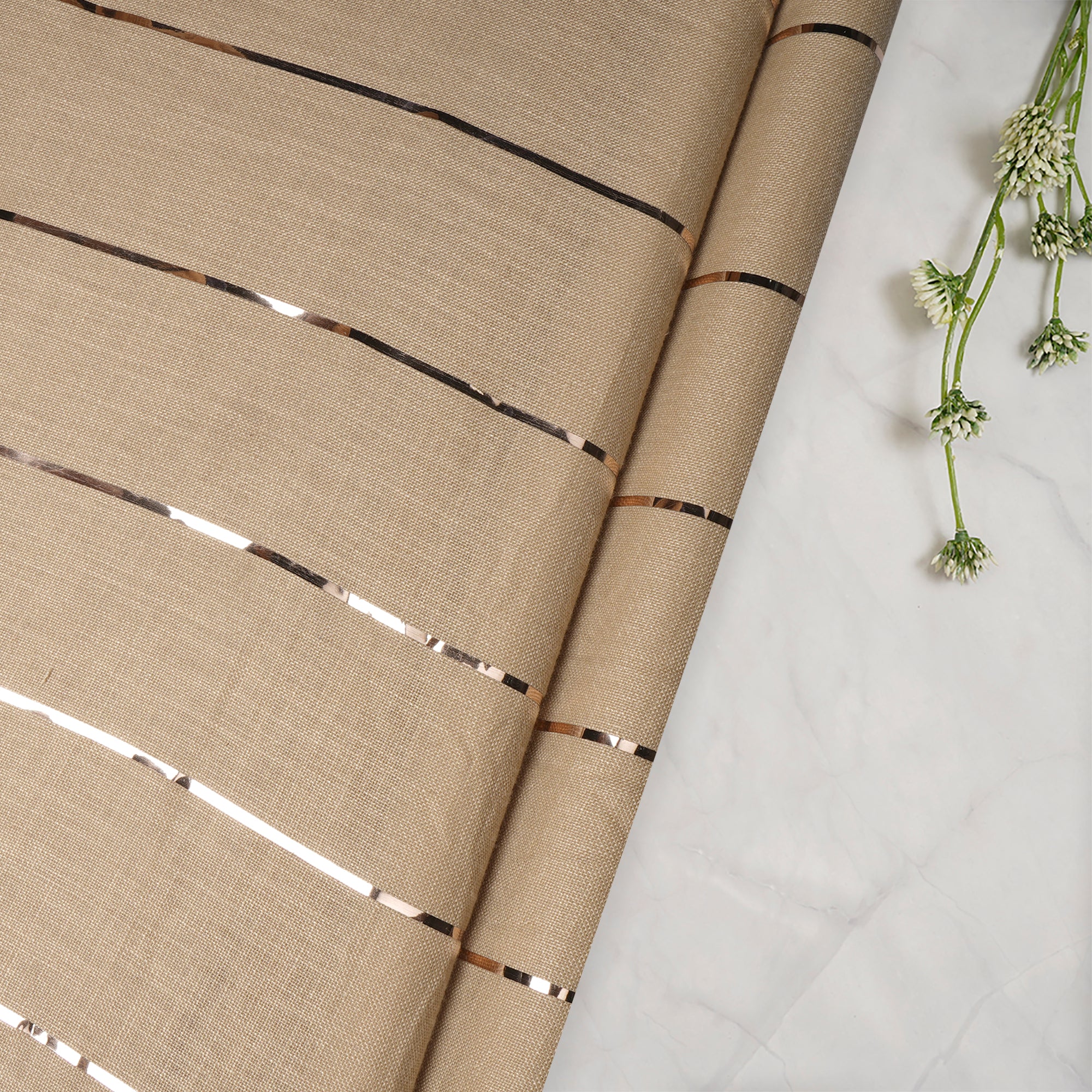 Almond Buff Stripe Pattern Linen Fabric