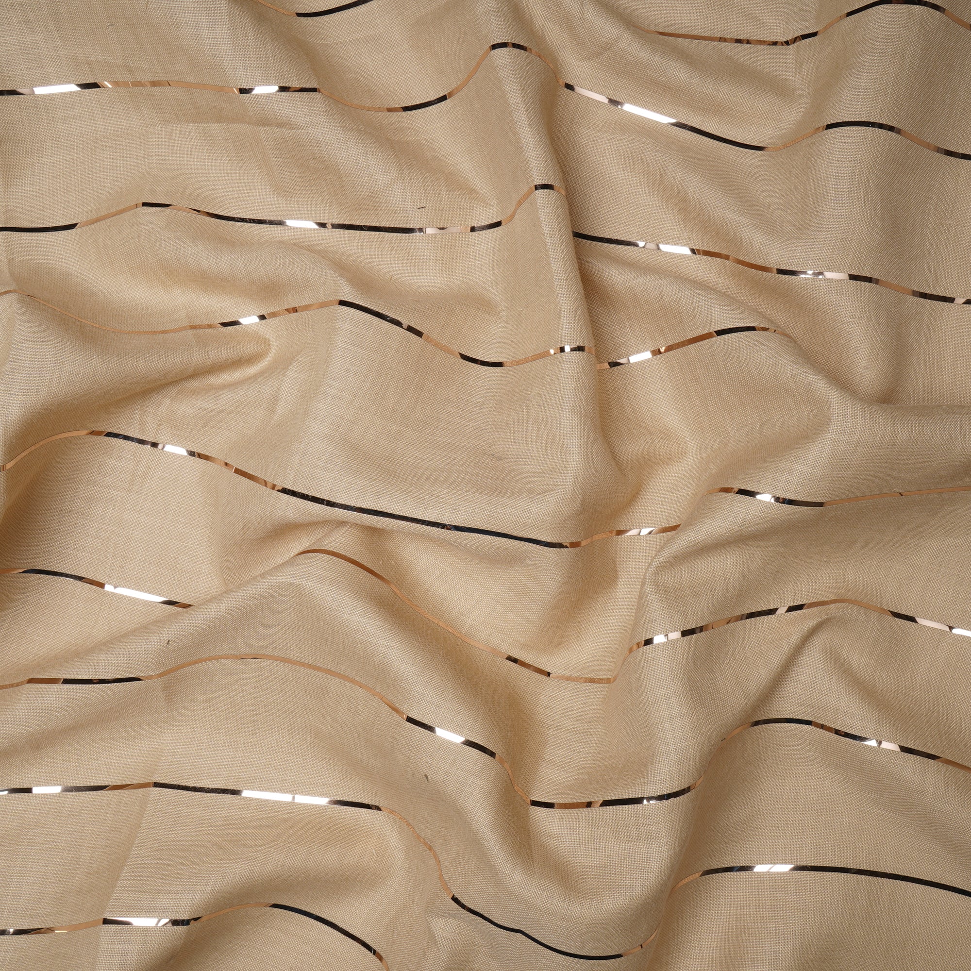 Almond Buff Stripe Pattern Linen Fabric