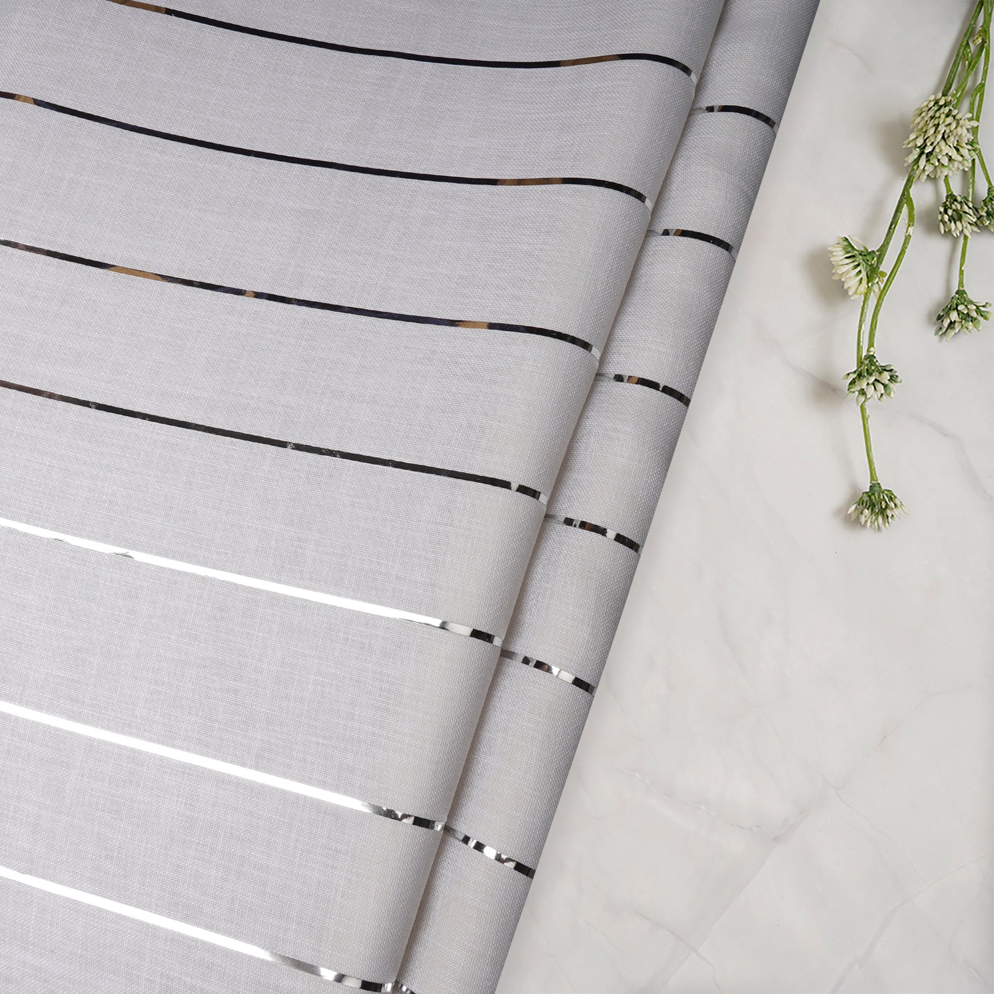 White-Silver Stripe Pattern Linen Fabric