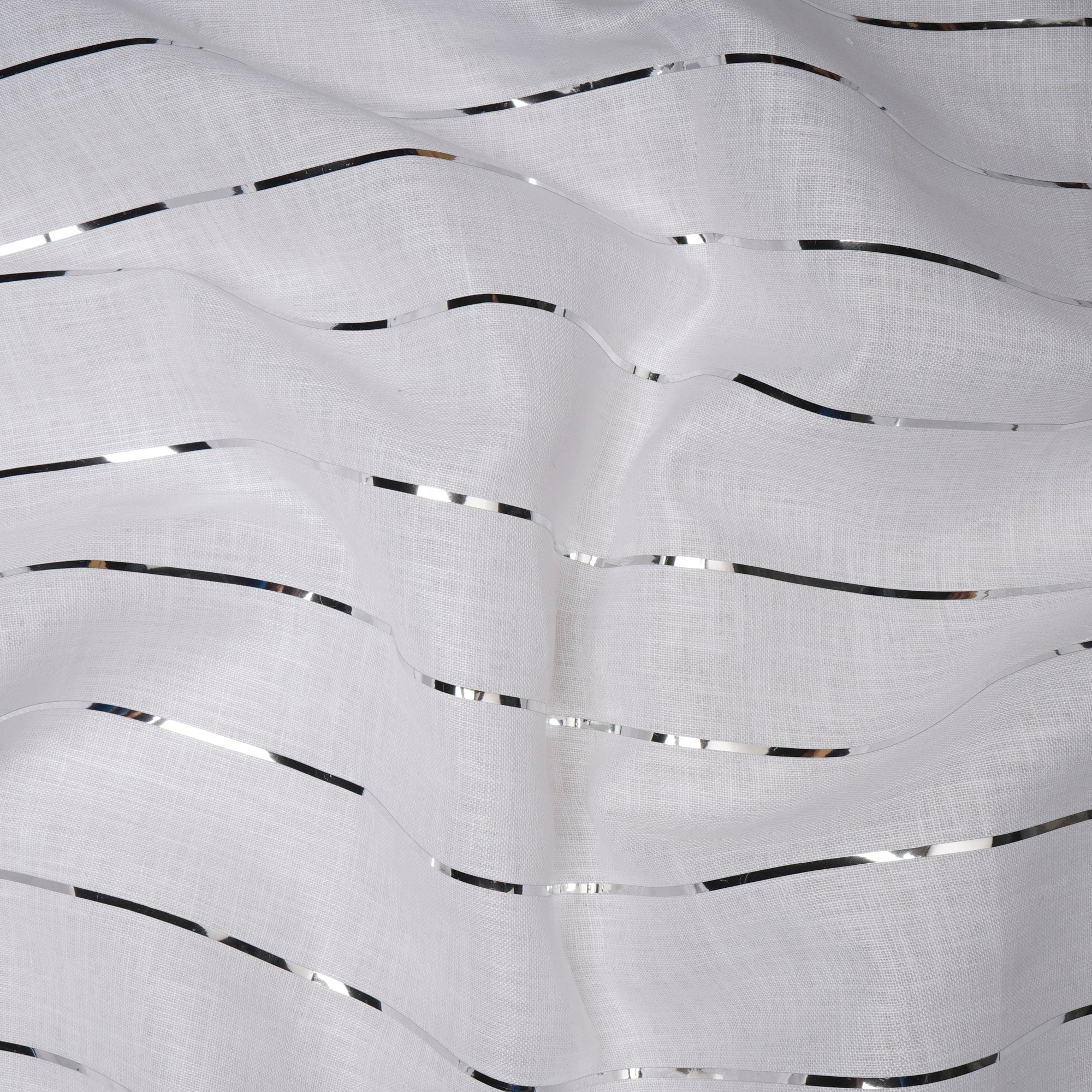 White-Silver Stripe Pattern Linen Fabric