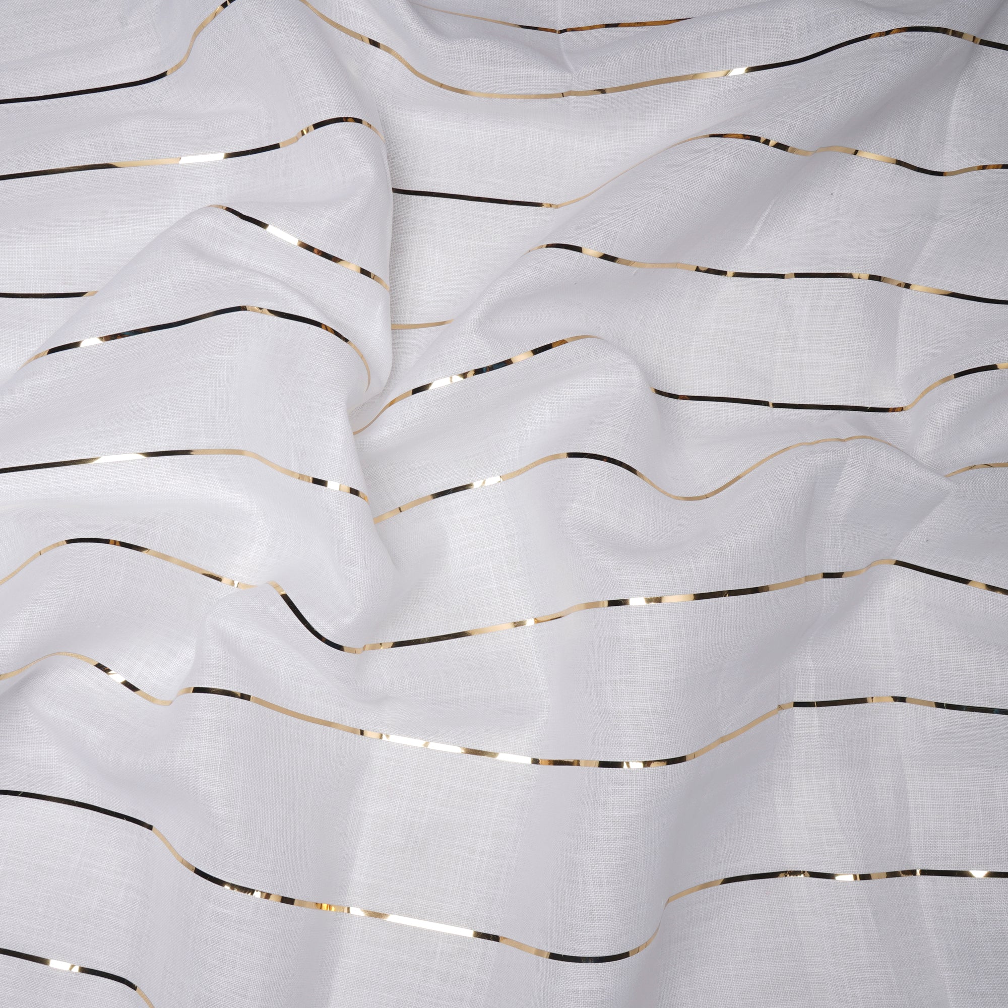 White-Gold Stripe Pattern Linen Fabric