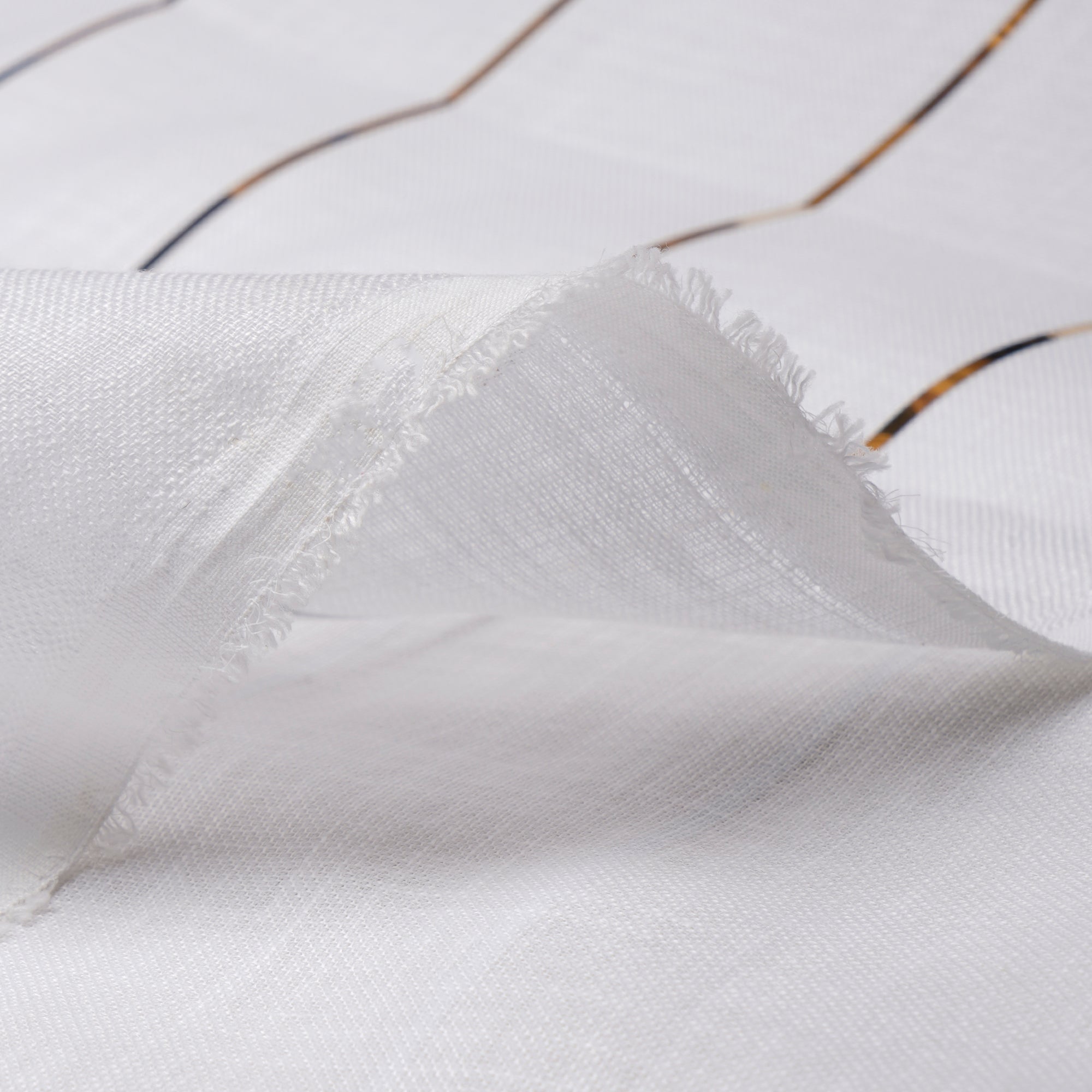 White-Gold Stripe Pattern Linen Fabric