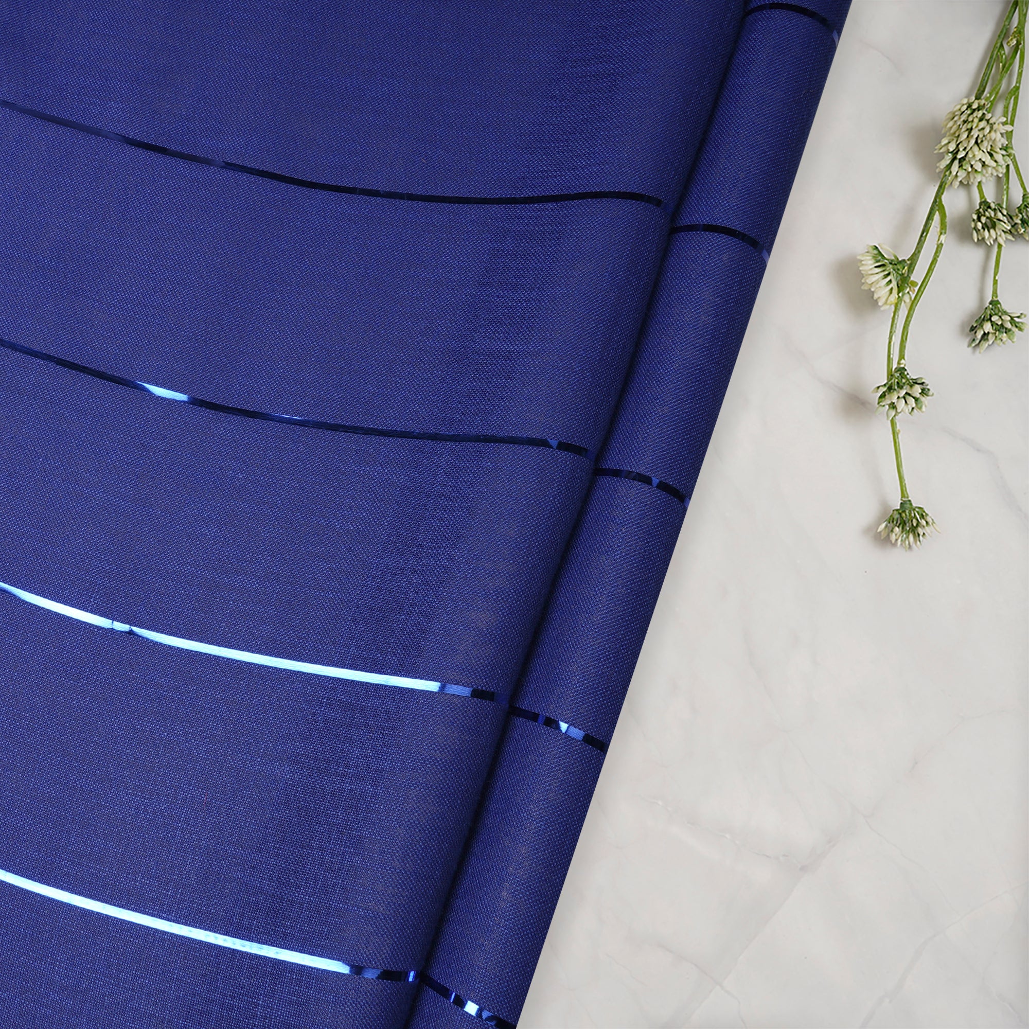 Royal Blue Stripe Pattern Linen Fabric