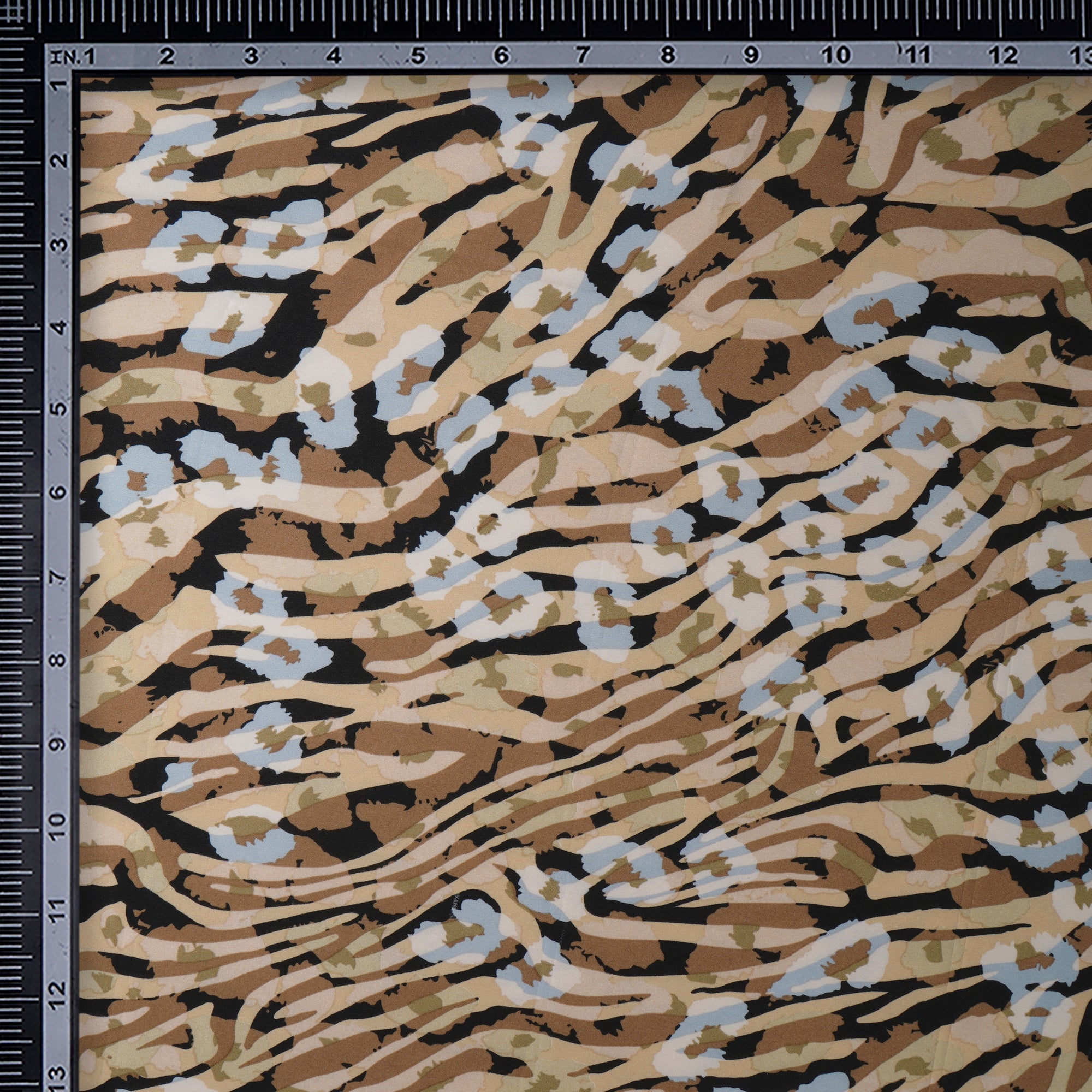 Beige Abstract Pattern Printed Crepe Fabric