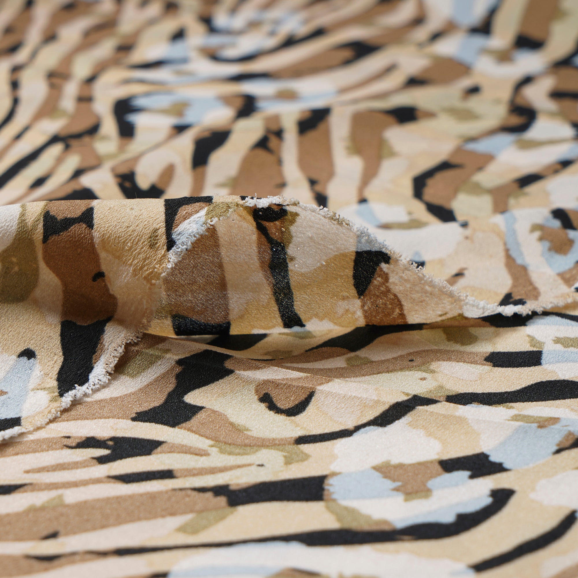 Beige Abstract Pattern Printed Crepe Fabric