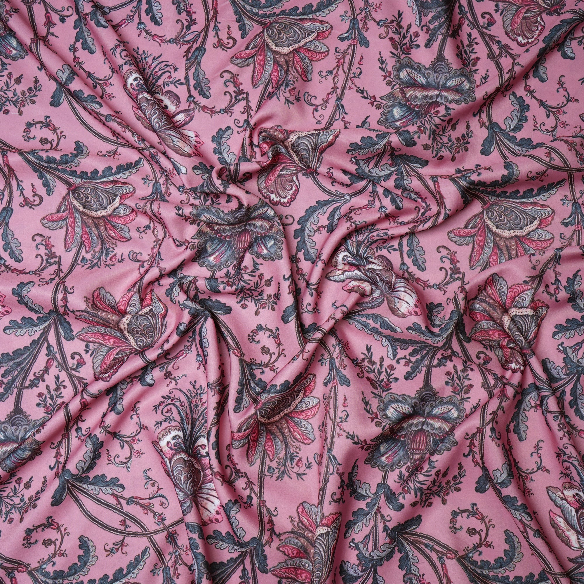 Pastel Pink Floral Pattern Printed Crepe Fabric