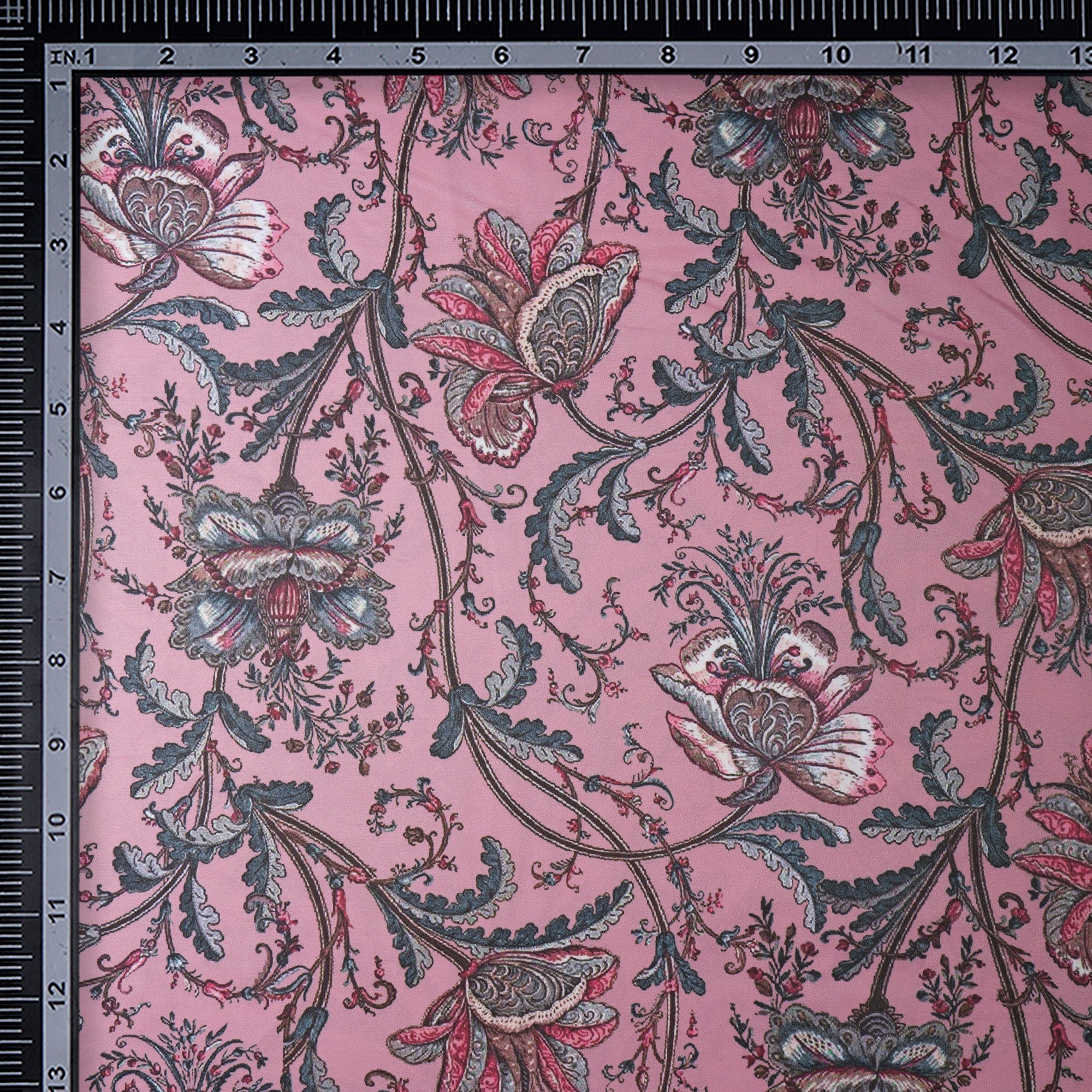 Pastel Pink Floral Pattern Printed Crepe Fabric