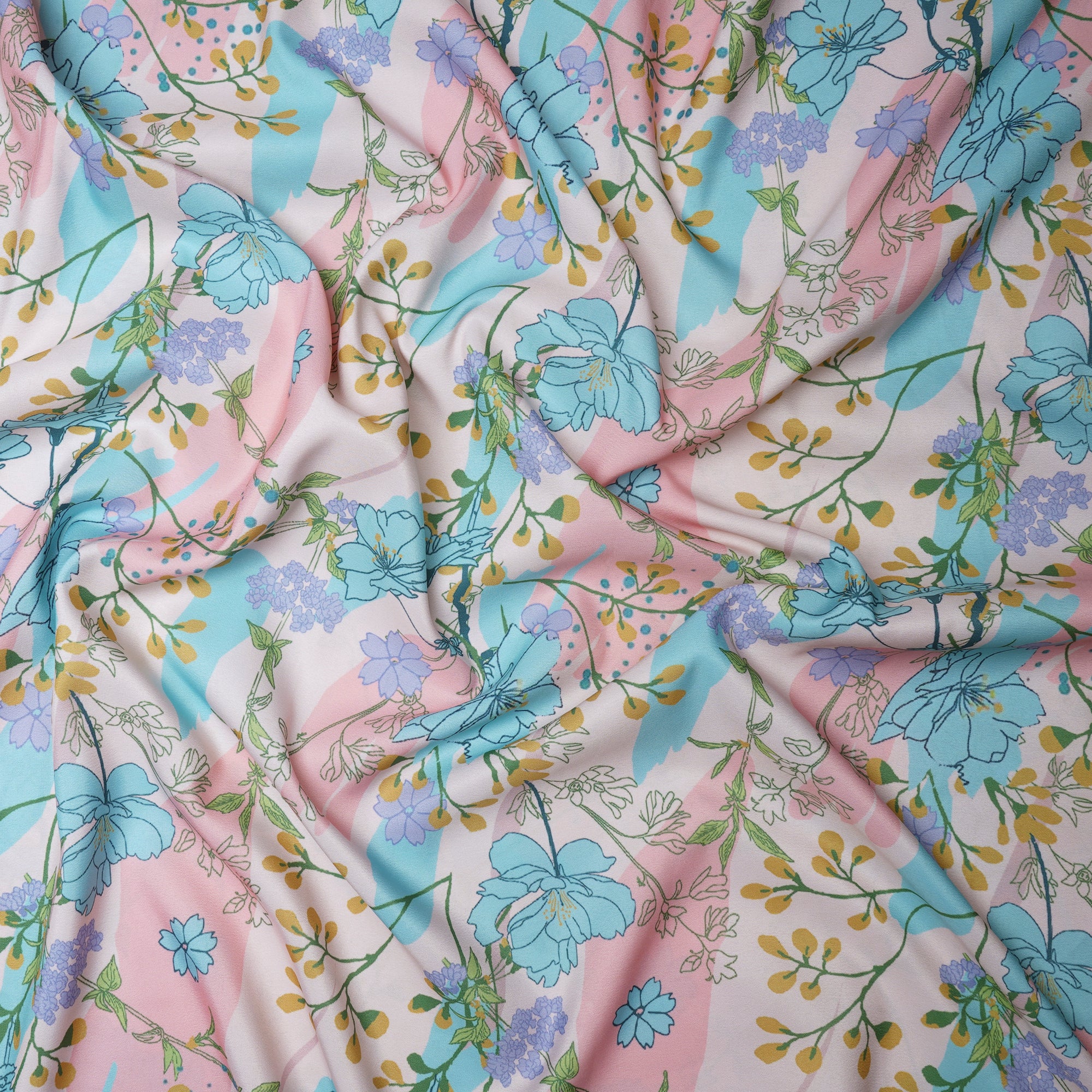 Off-White Floral Pattern Printed Crepe Fabric