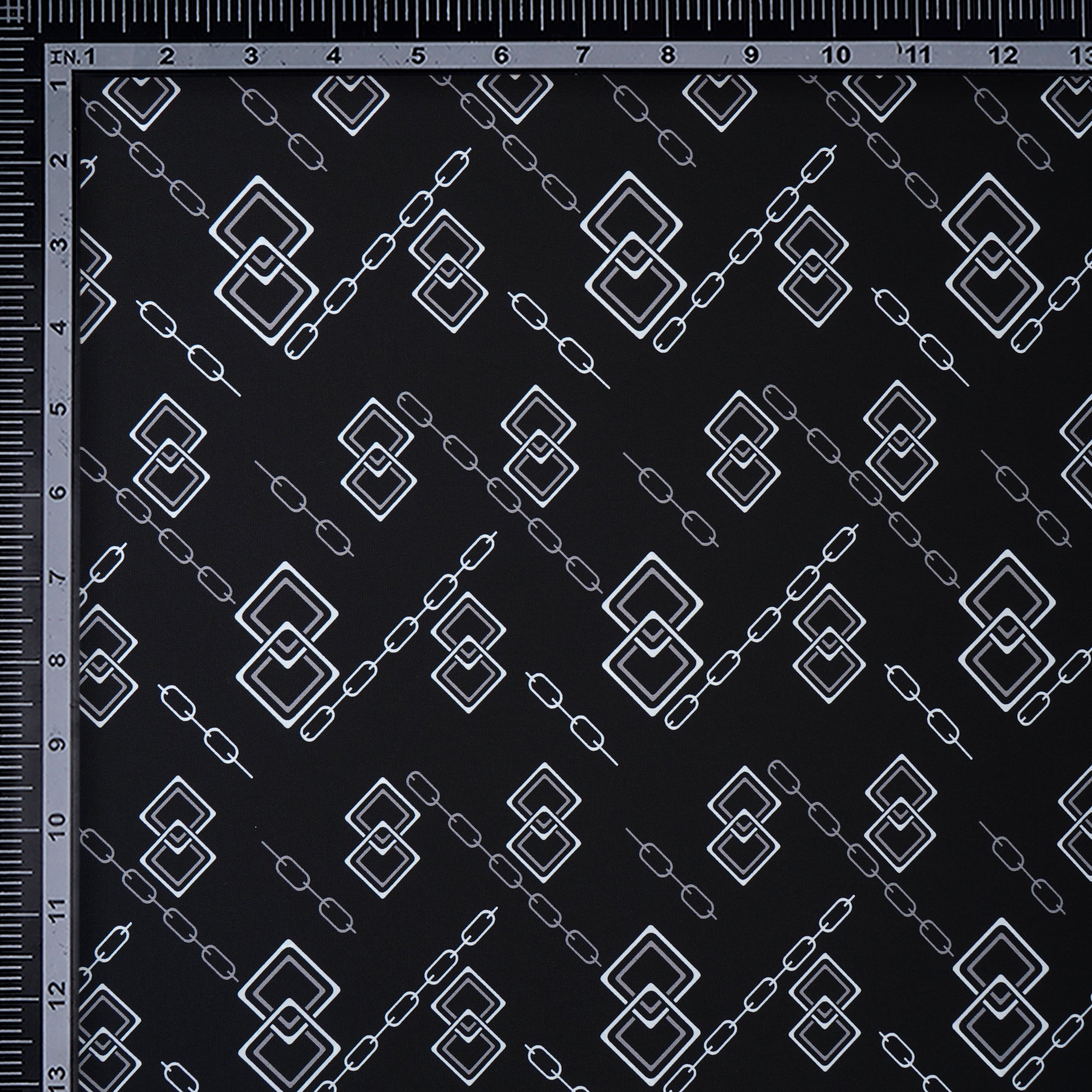 Black Geometric Pattern Printed Crepe Fabric