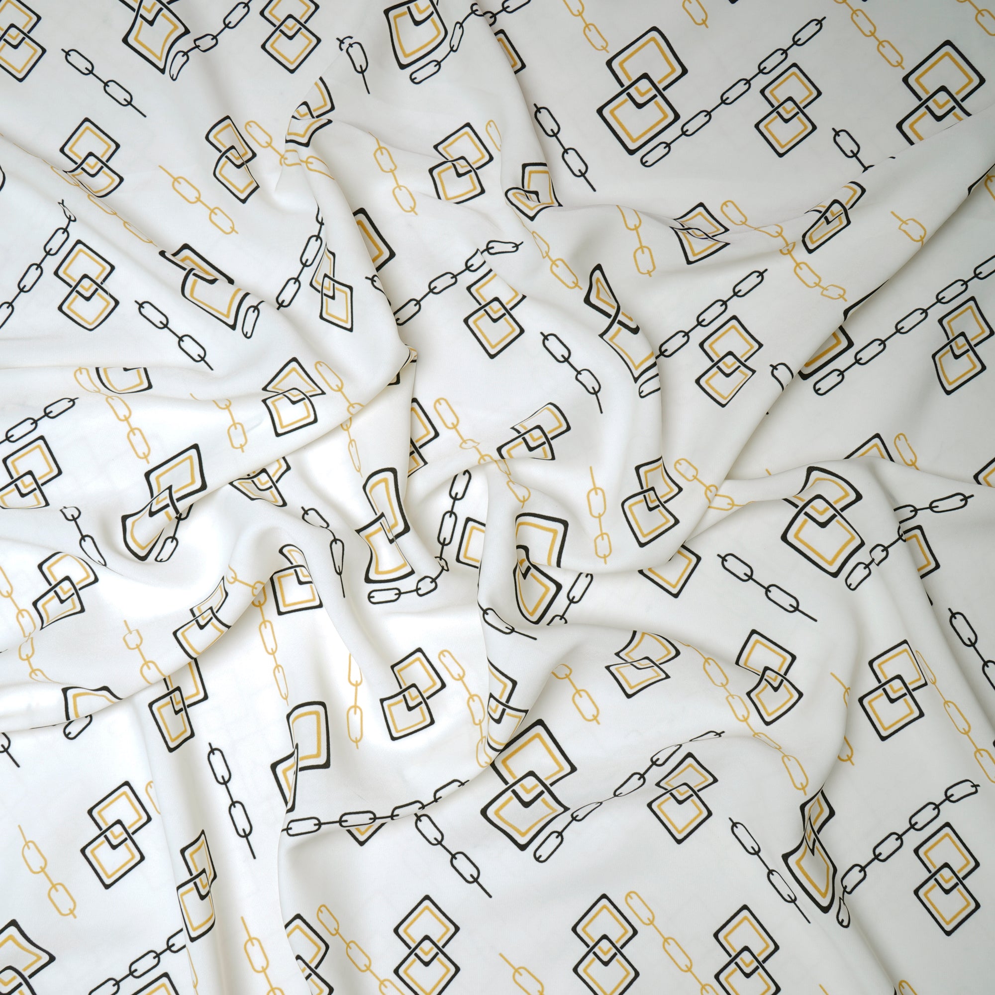 Off-White Geometric Pattern Printed Crepe Fabric