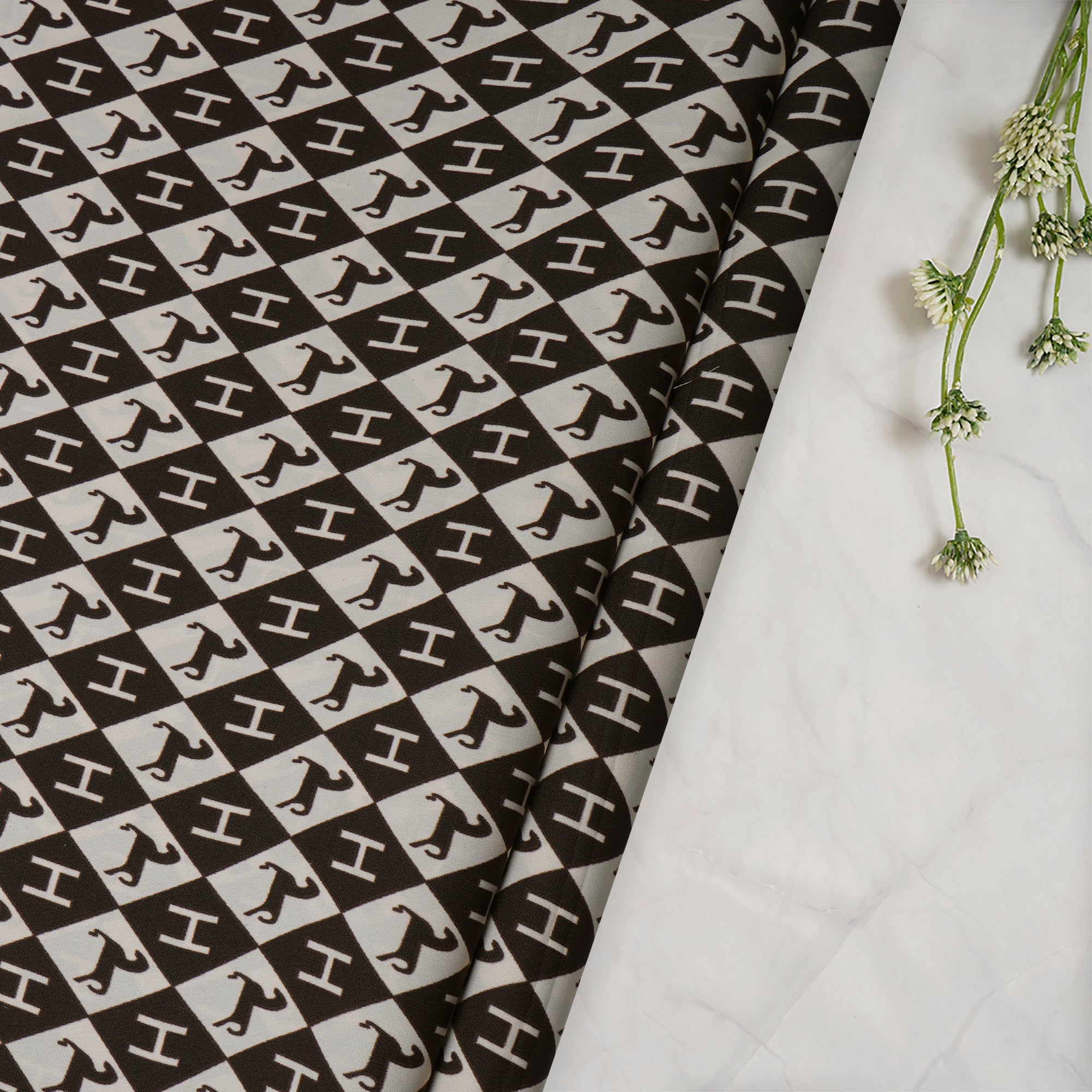 Off-White-Brown Animal Pattern Printed Crepe Fabric