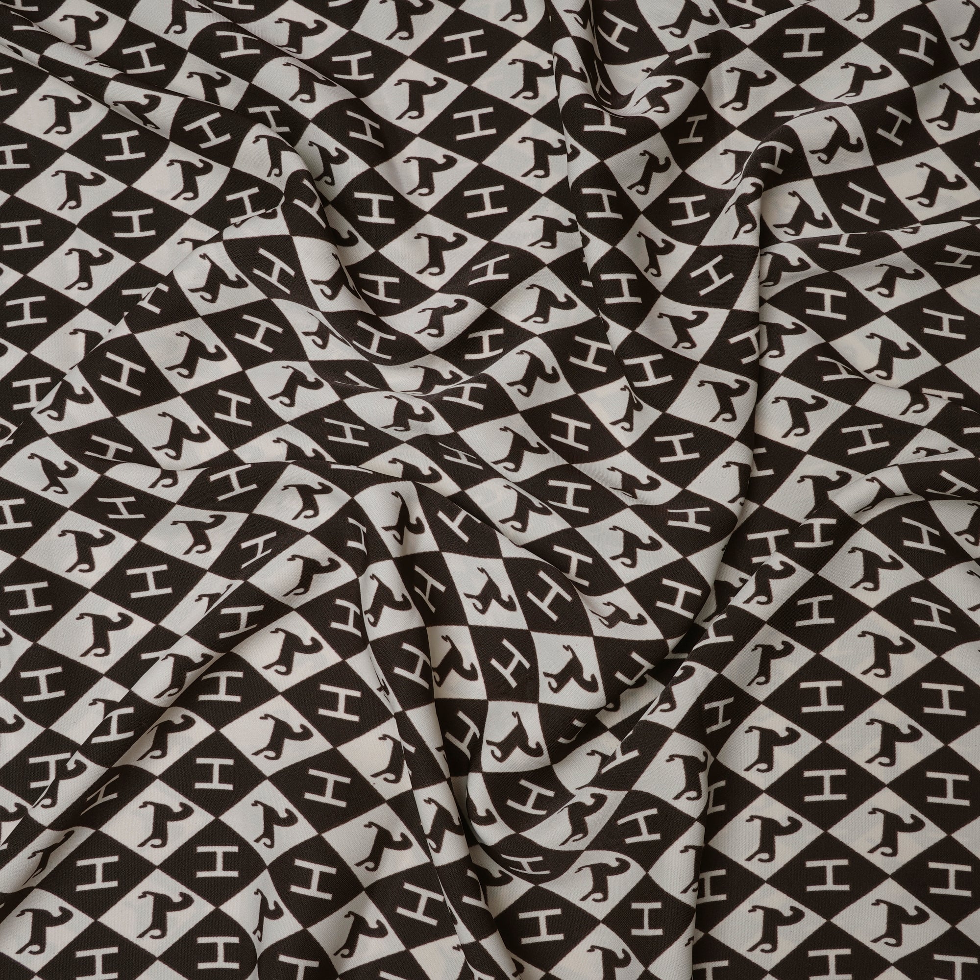 Off-White-Brown Animal Pattern Printed Crepe Fabric