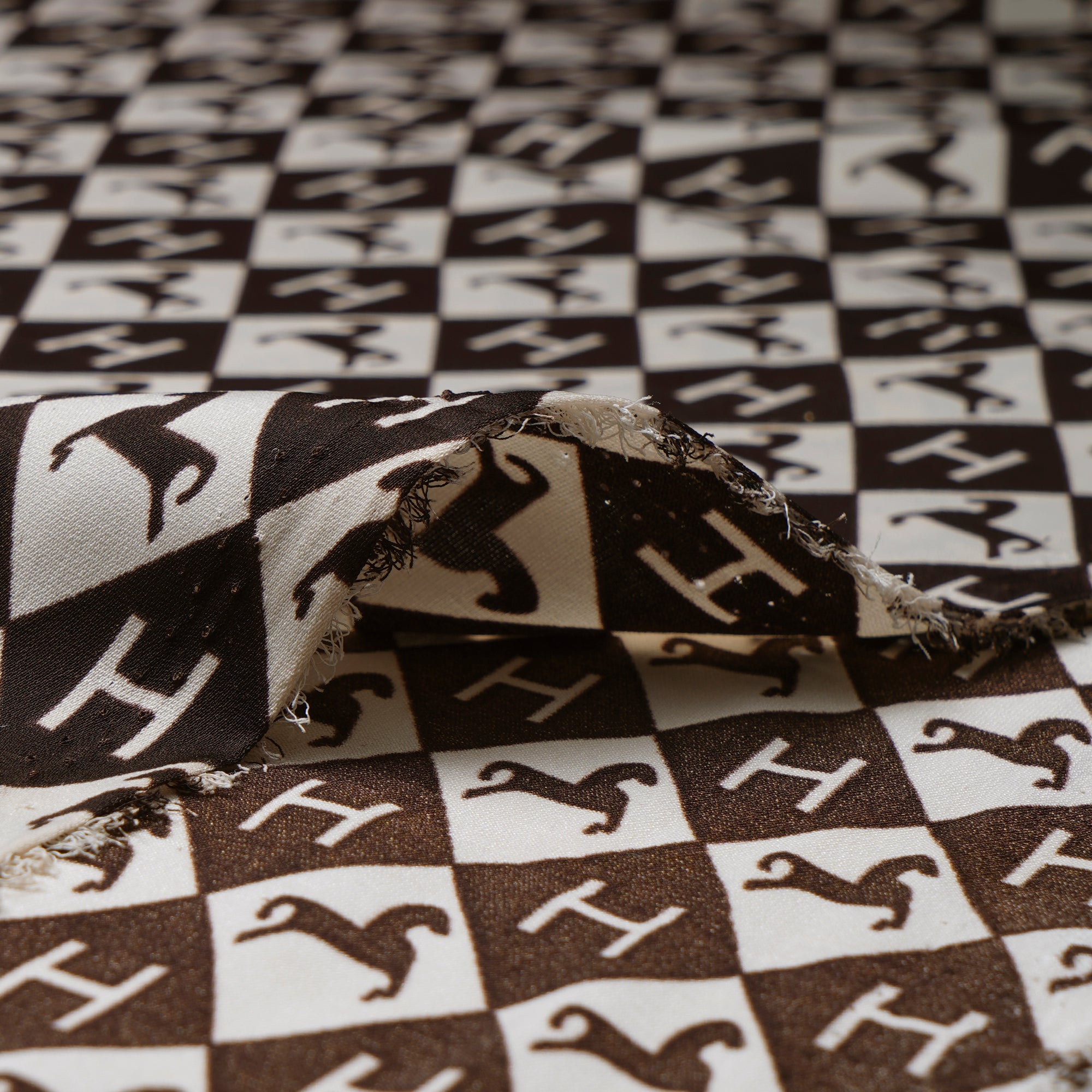 Off-White-Brown Animal Pattern Printed Crepe Fabric