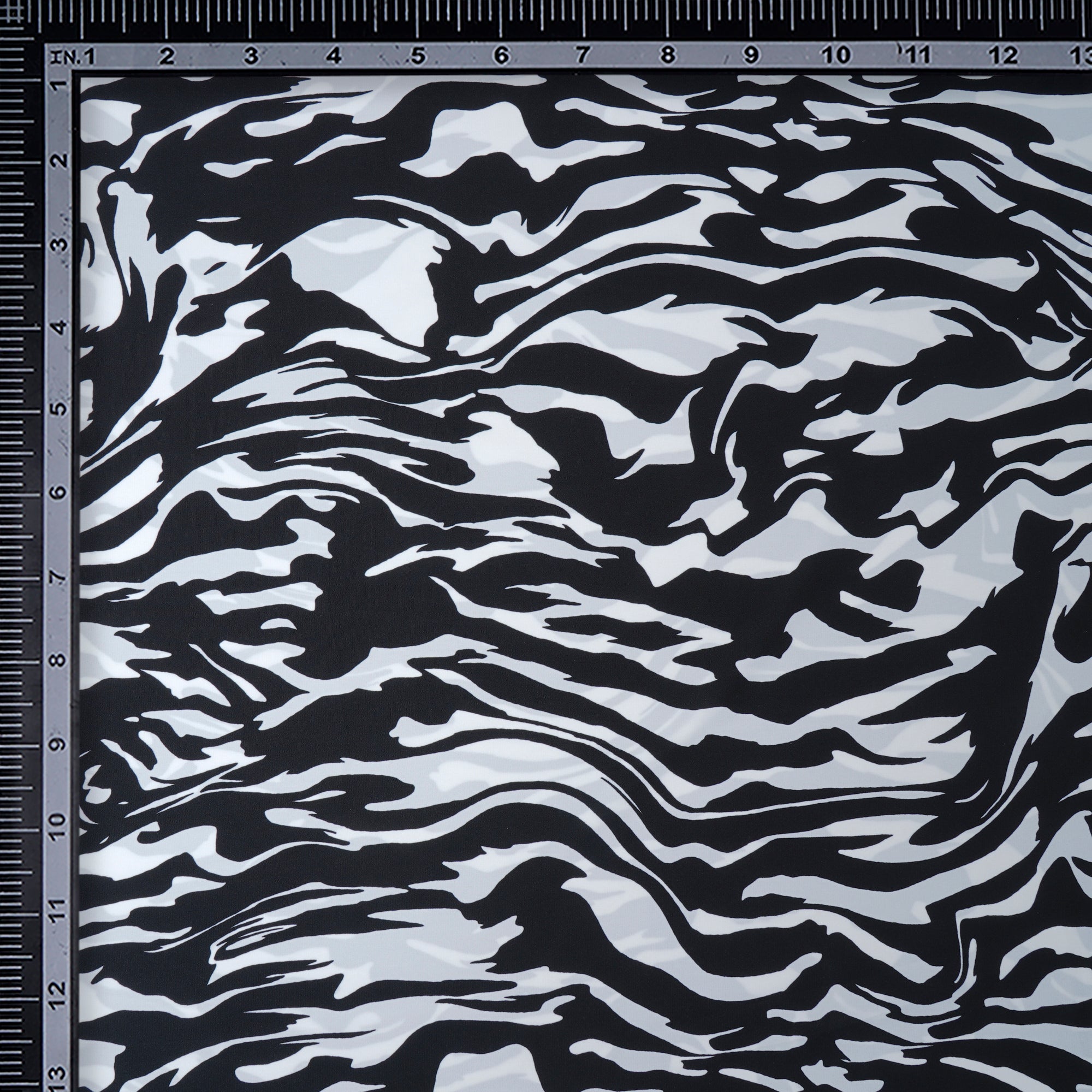 White-Black Abstract Pattern Printed Crepe Fabric