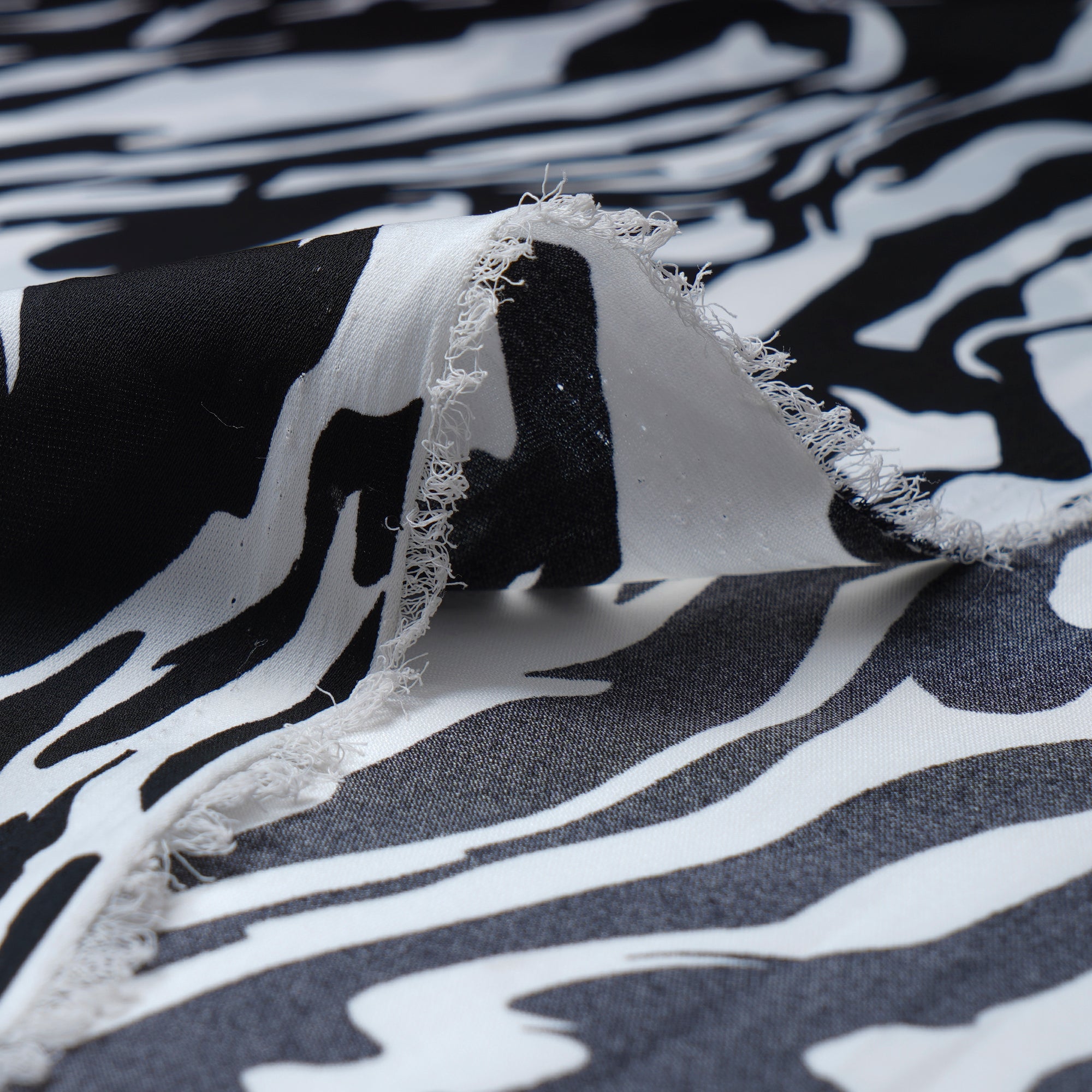 White-Black Abstract Pattern Printed Crepe Fabric