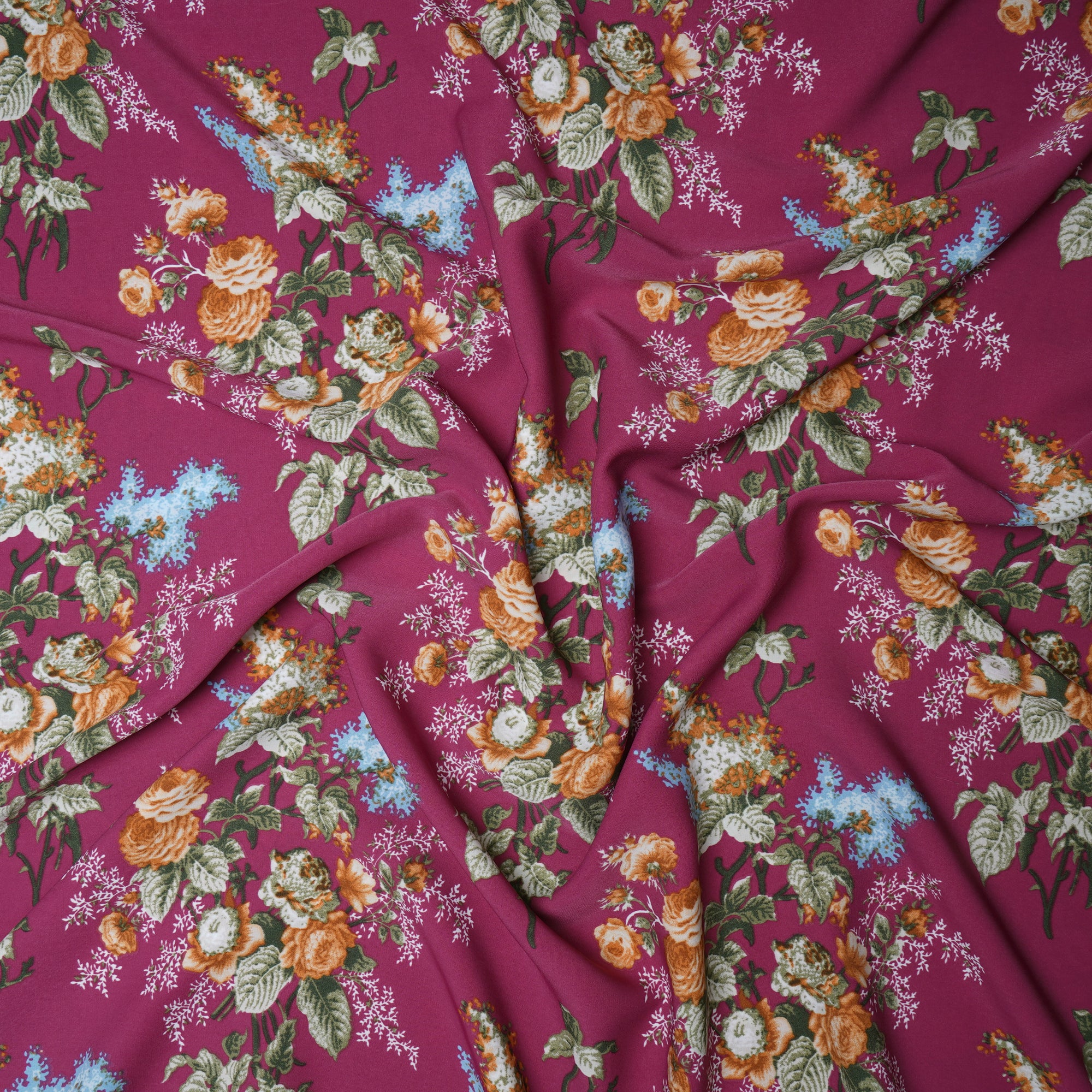 Carmine Floral Pattern Printed Crepe Fabric