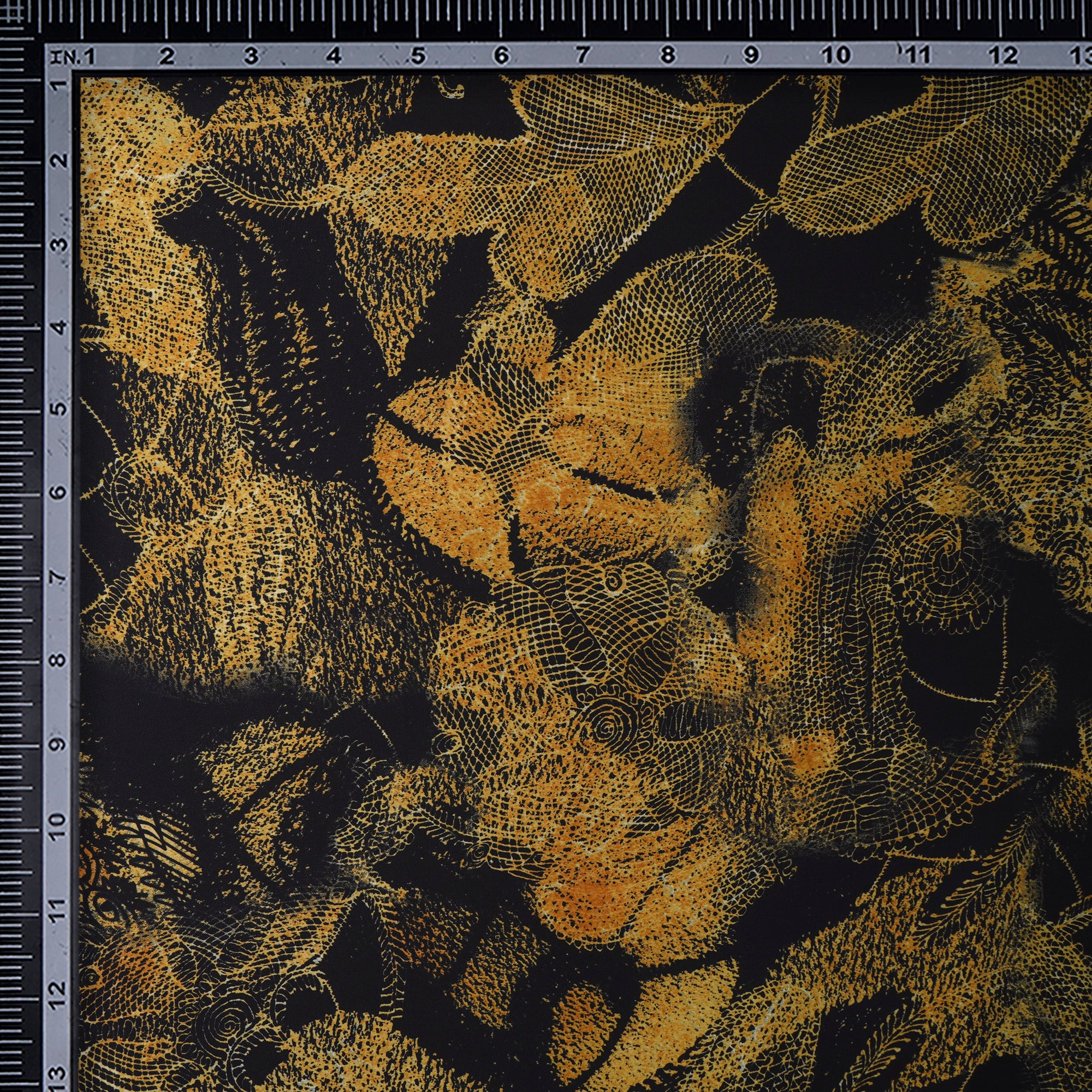 Black-Yellow Abstract Pattern Printed Crepe Fabric