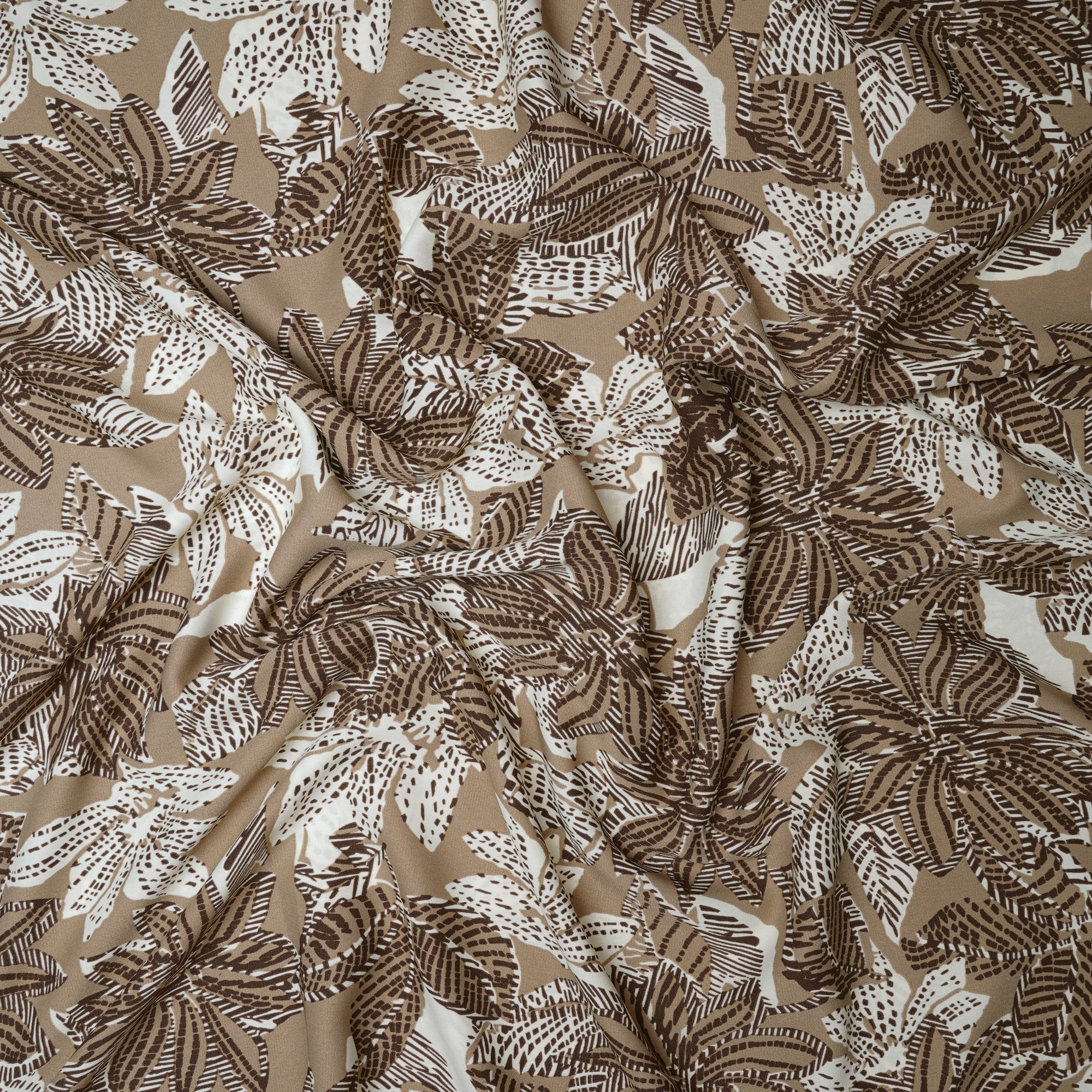 Cream Floral Pattern Printed Crepe Fabric