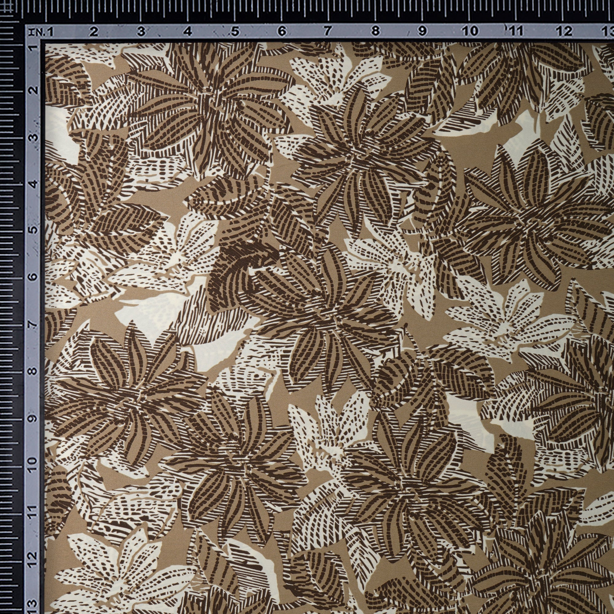 Cream Floral Pattern Printed Crepe Fabric