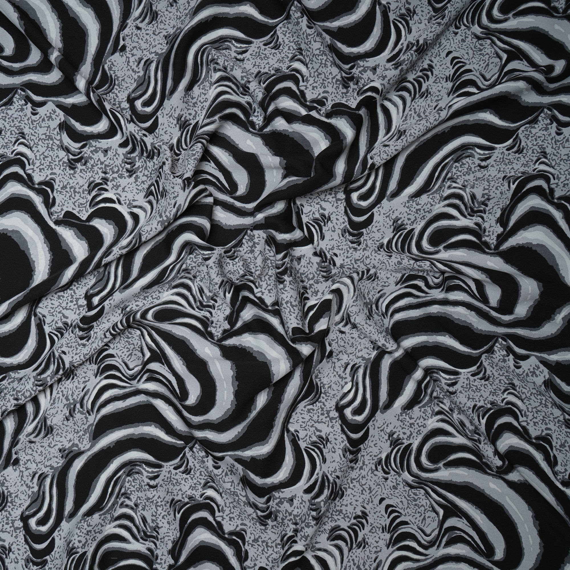 Black-Grey Abstract Pattern Printed Crepe Fabric