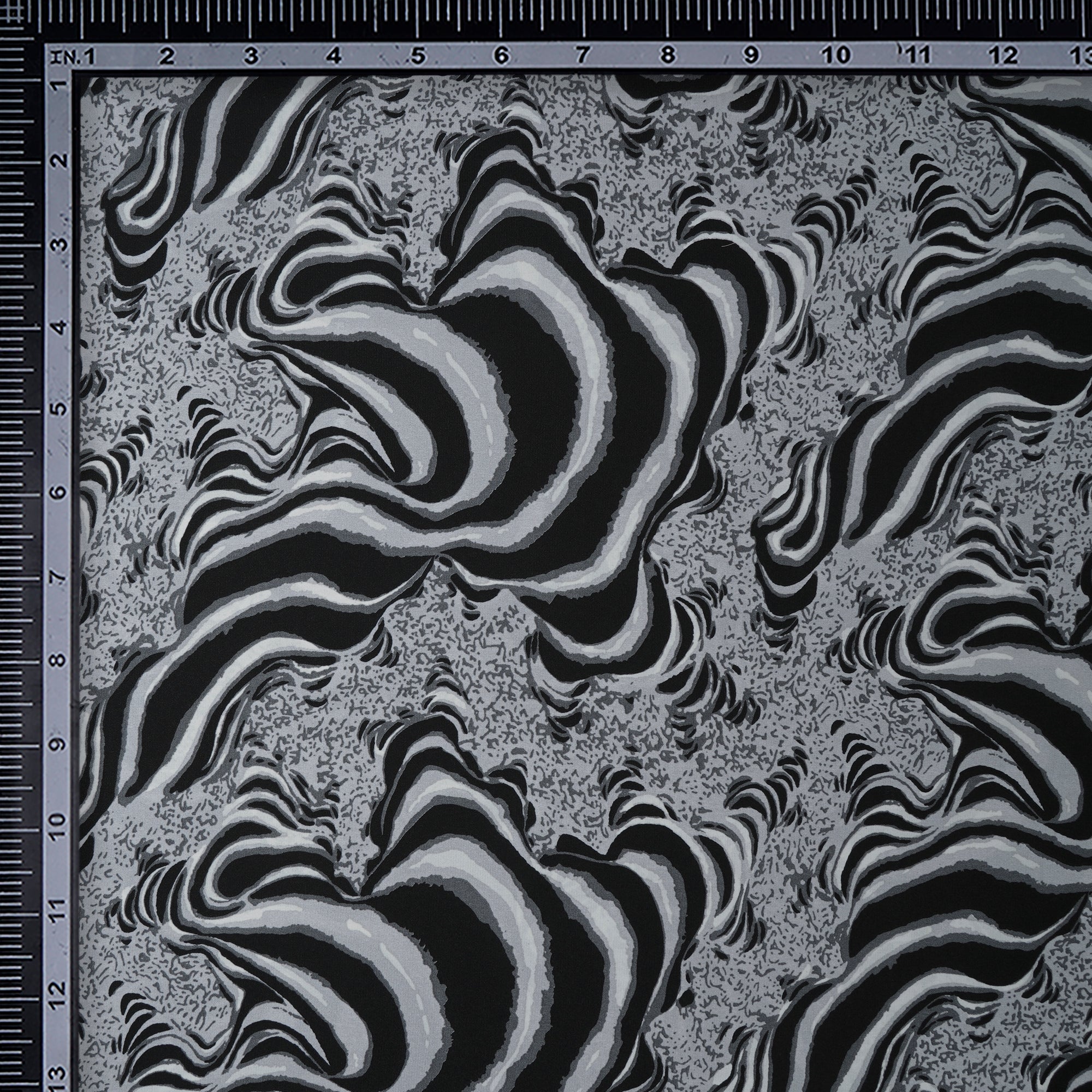 Black-Grey Abstract Pattern Printed Crepe Fabric