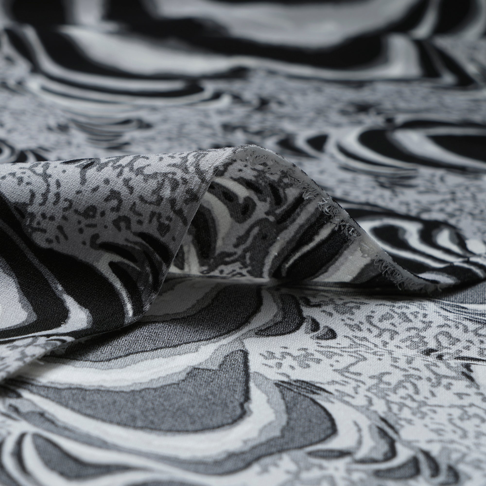 Black-Grey Abstract Pattern Printed Crepe Fabric