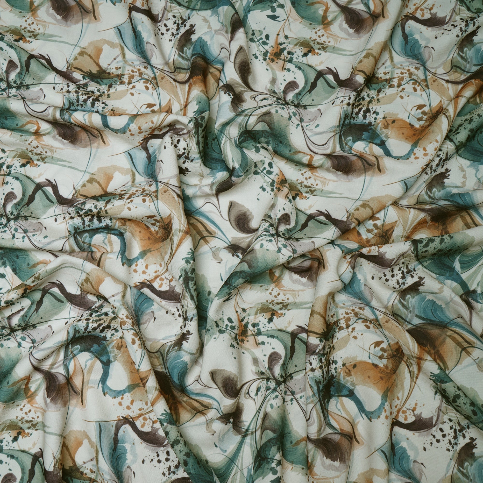 Cream Abstract Pattern Printed Crepe Fabric