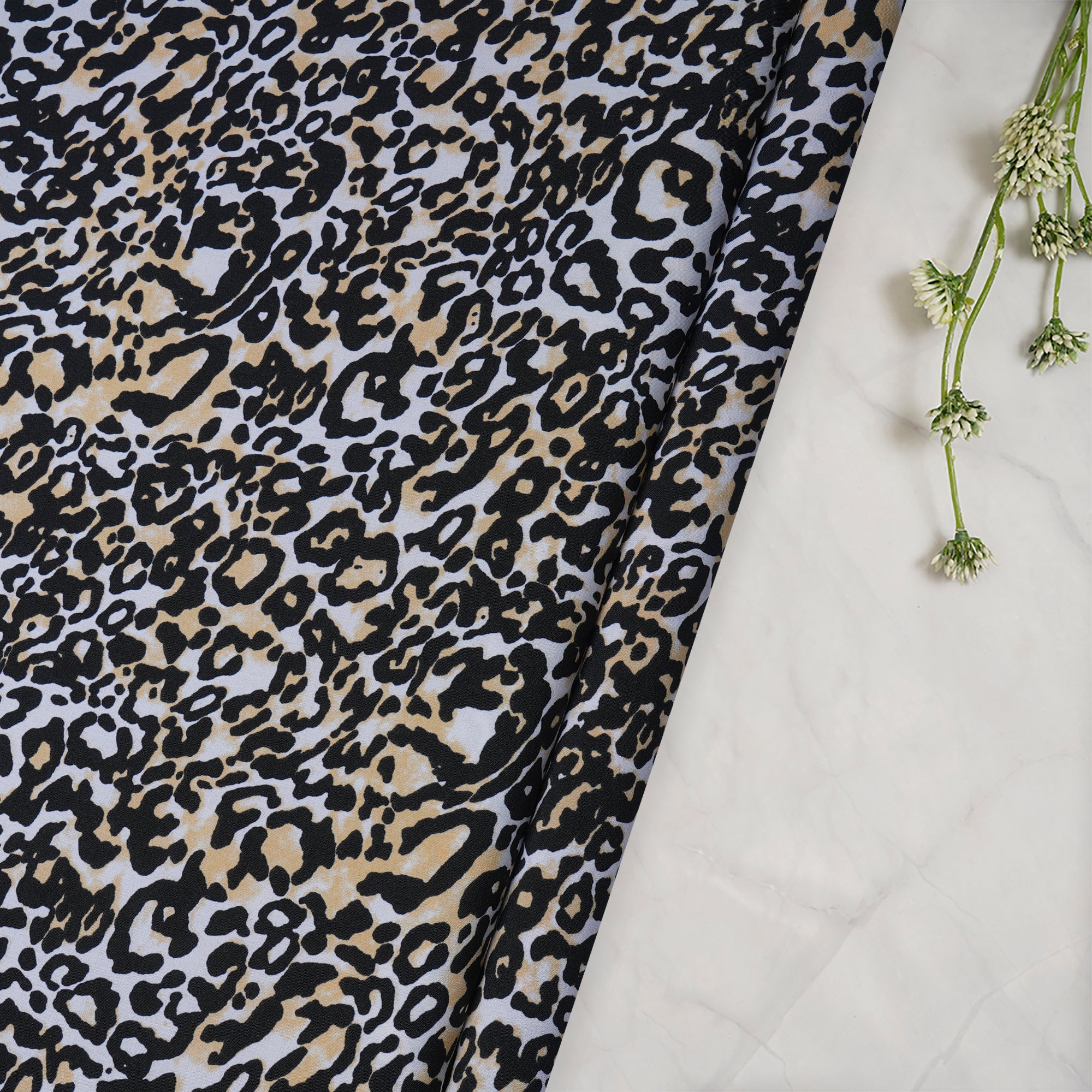 Beige Abstract Pattern Printed Crepe Fabric