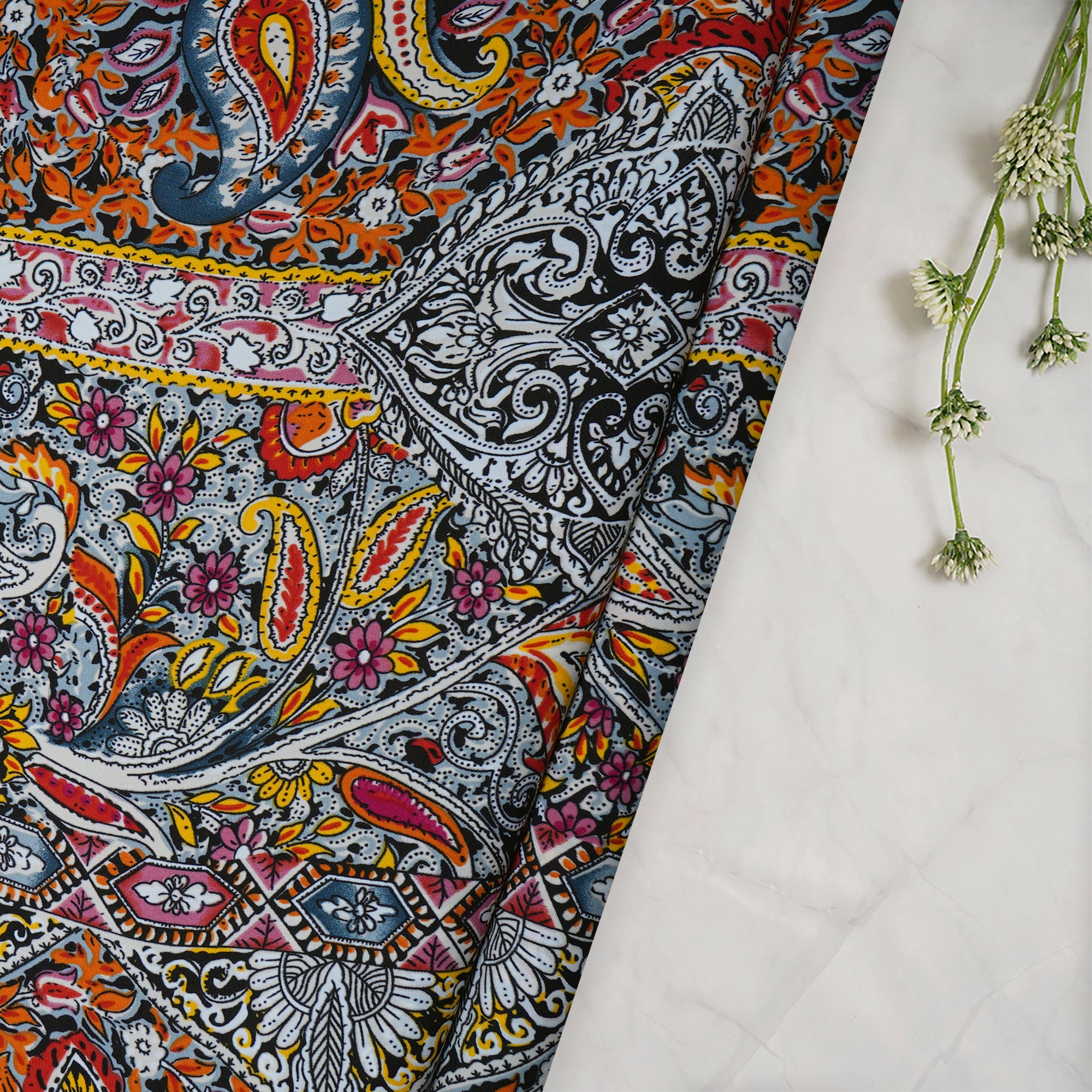 Multi Color Floral Pattern Printed Crepe Fabric