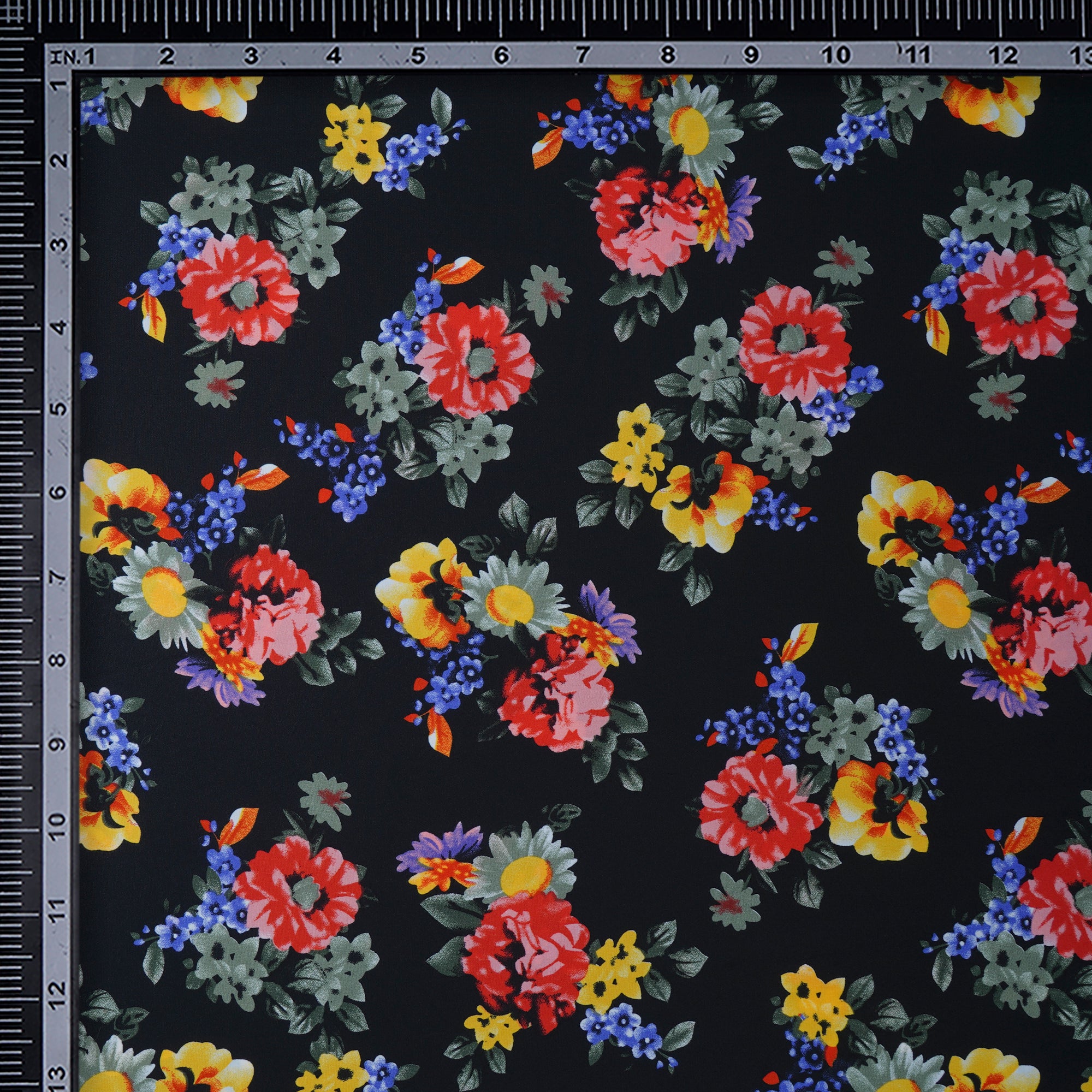 Black Floral Pattern Printed Crepe Fabric