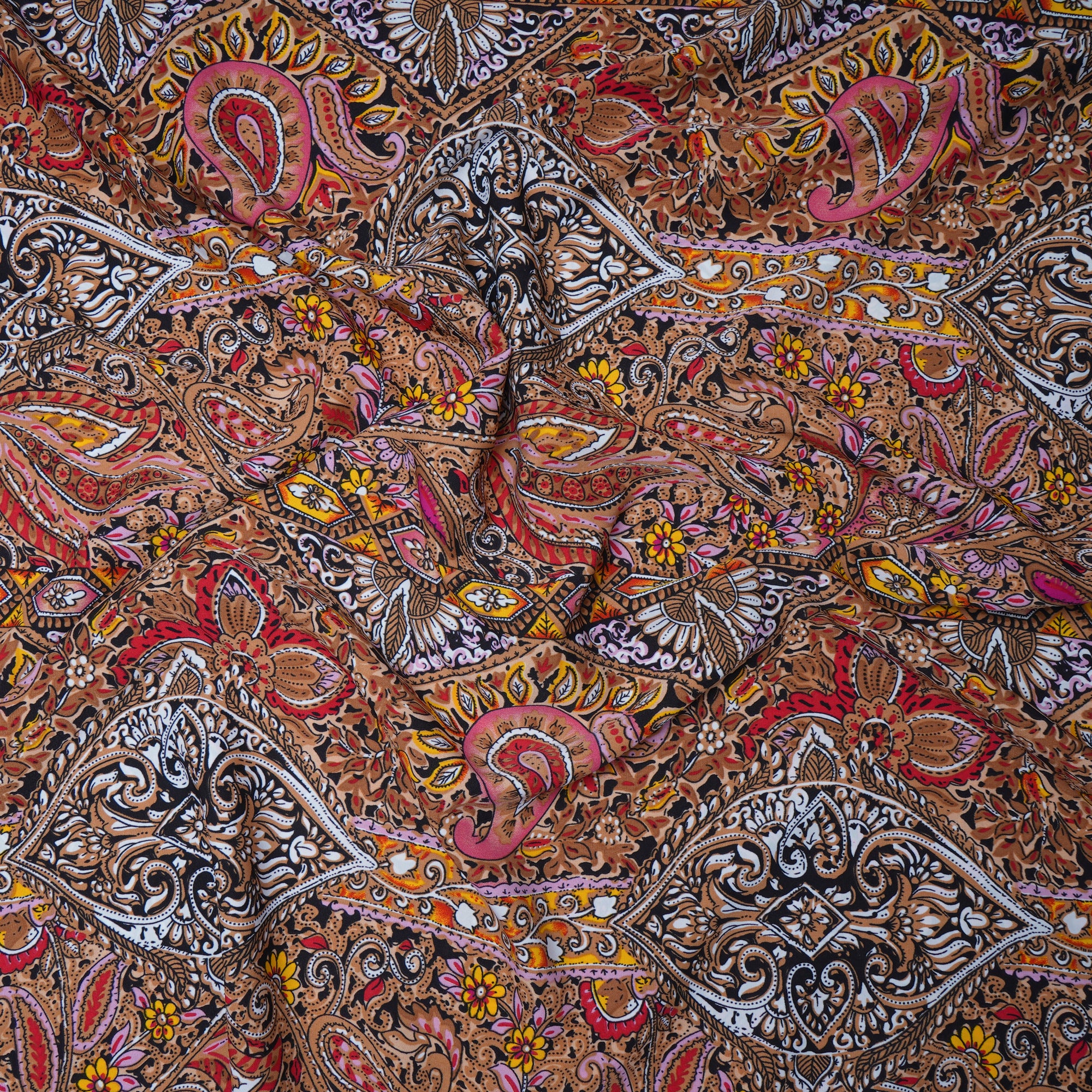 Light Brown Floral Pattern Printed Crepe Fabric