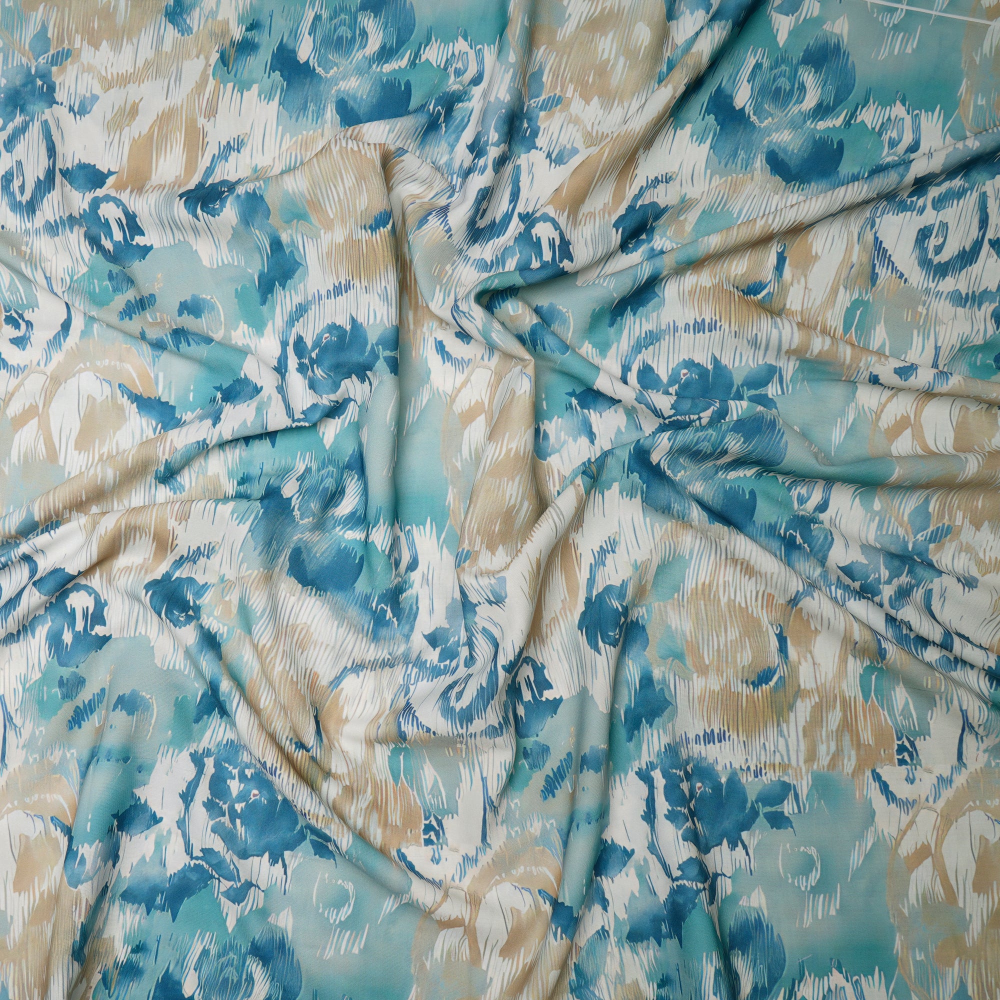 Light Blue Abstract Pattern Printed Crepe Fabric