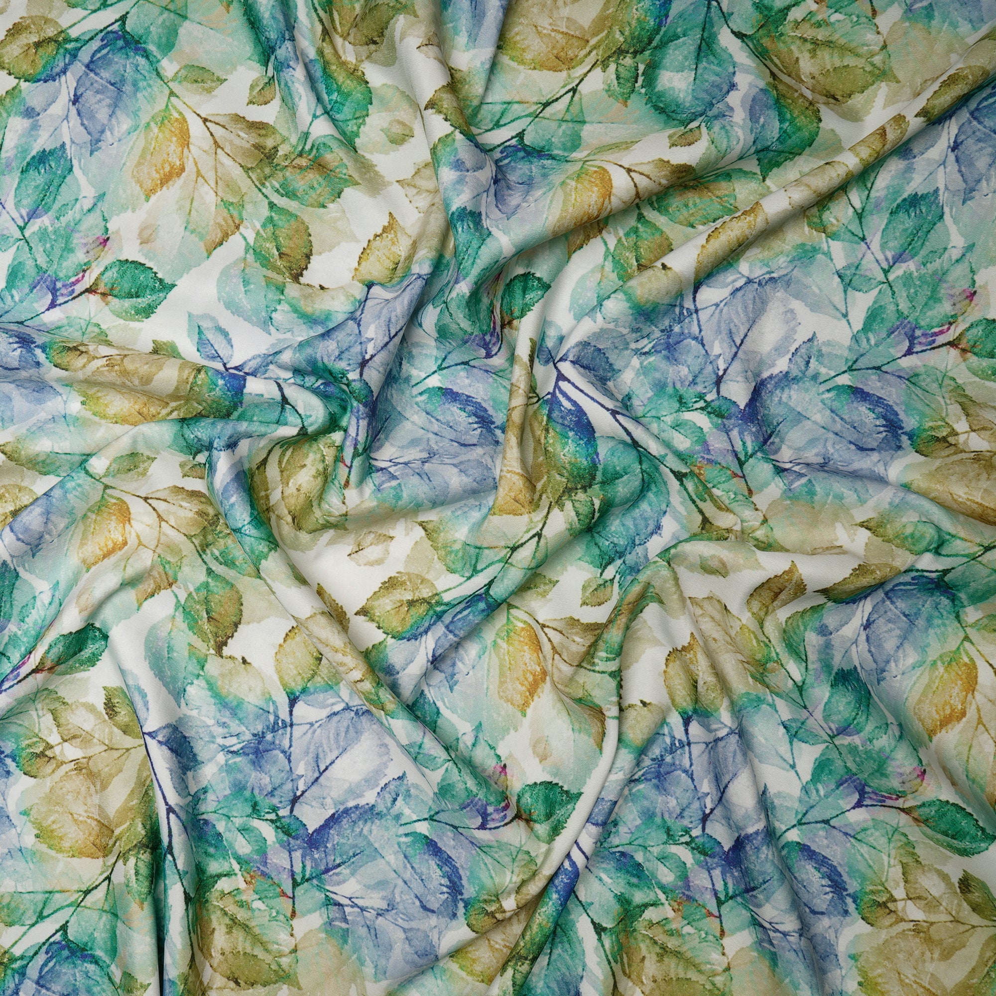 Multi Color Leaf Pattern Printed Crepe Fabric