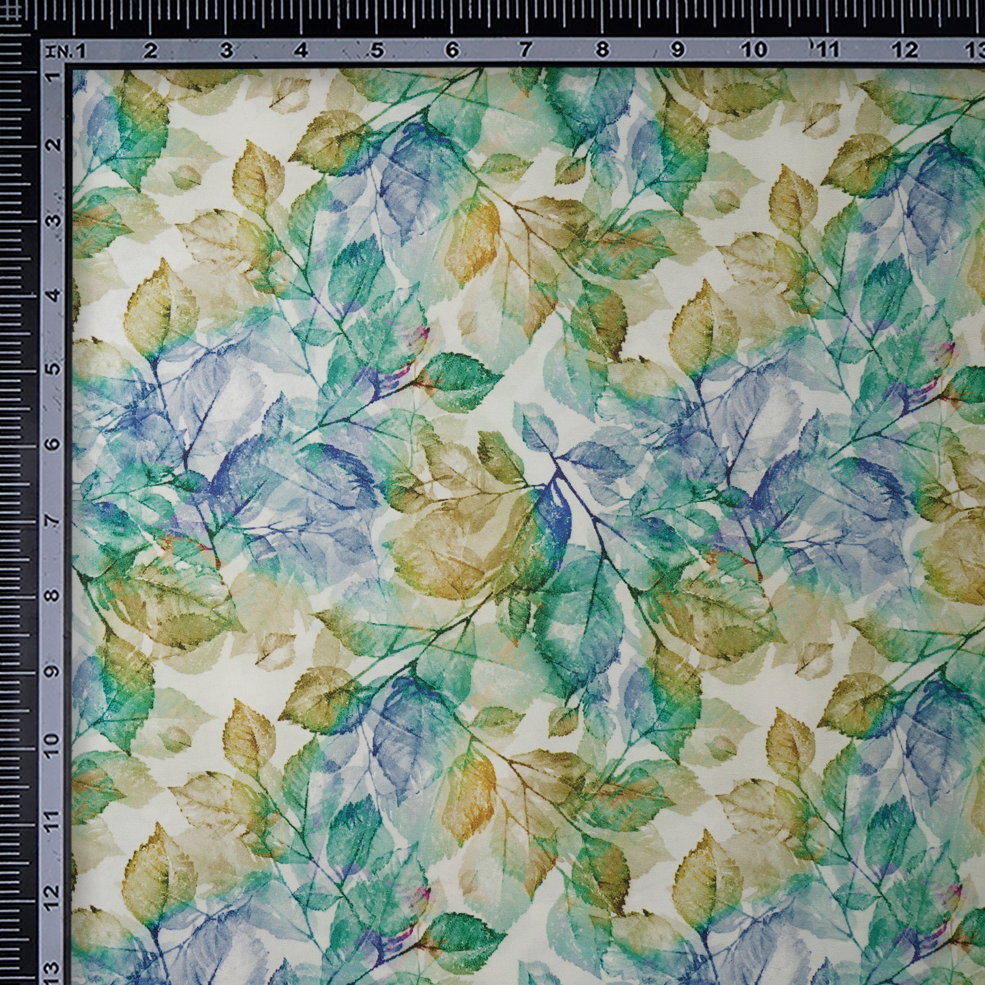 Multi Color Leaf Pattern Printed Crepe Fabric