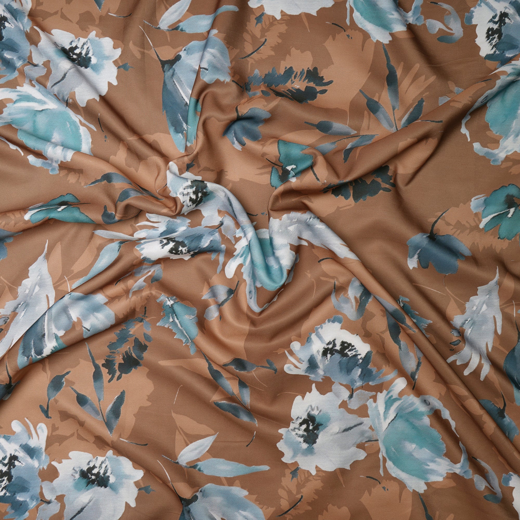 Multi Color Leaf Pattern Printed Crepe Fabric