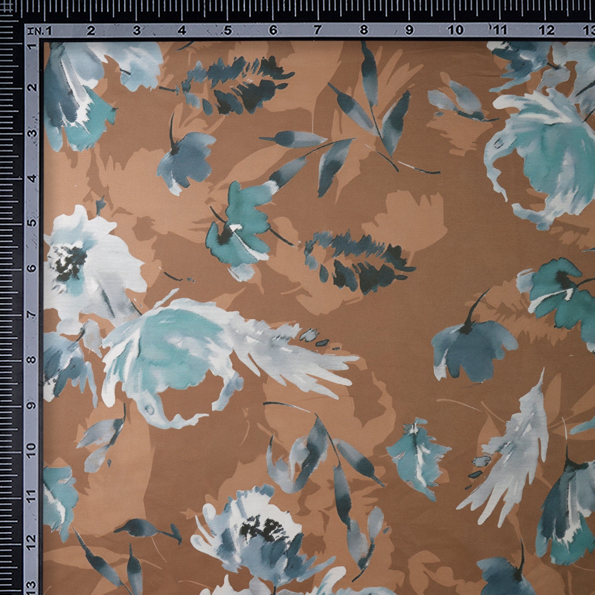 Multi Color Leaf Pattern Printed Crepe Fabric