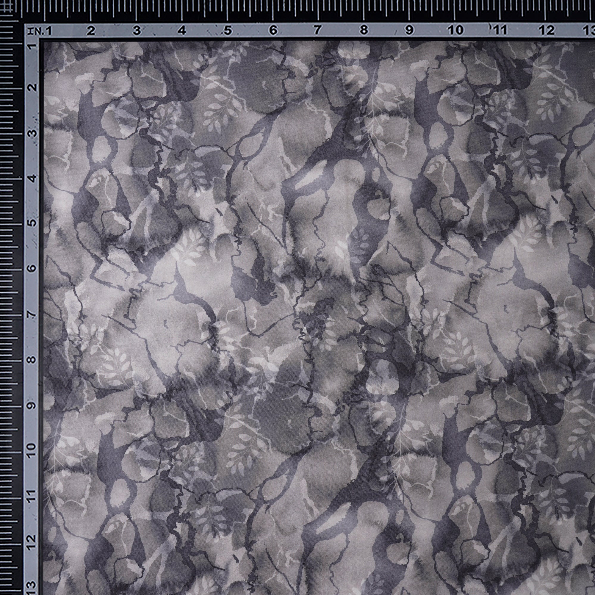 Grey Leaf Pattern Printed Crepe Fabric