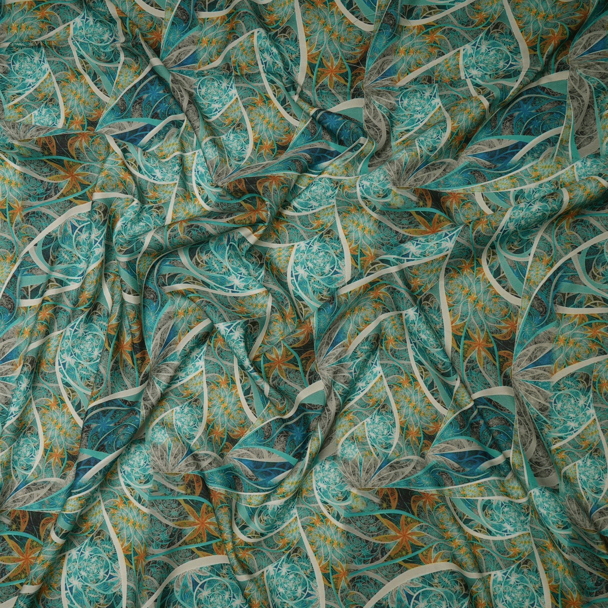 Green Abstract Pattern Printed Crepe Fabric